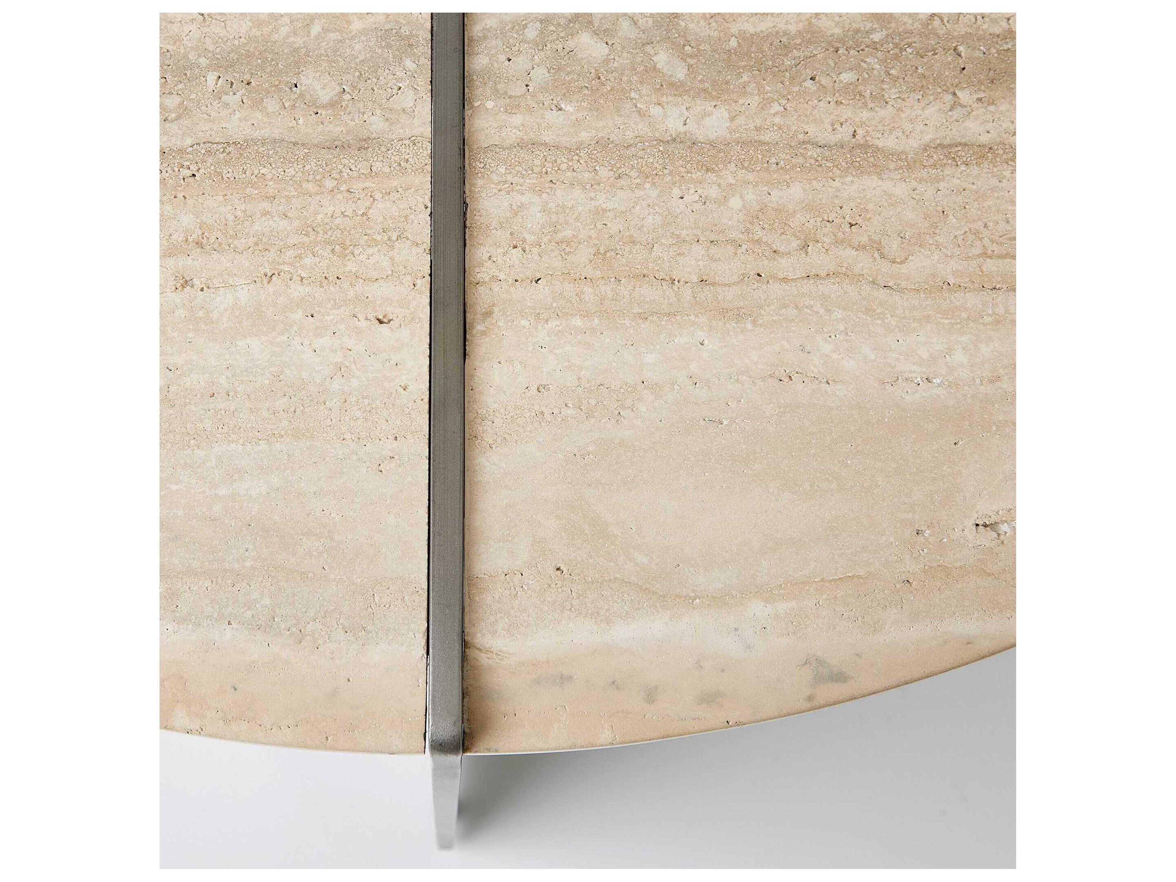 Global Views Sundial Round Stone Brushed Antique Gunmetal End Table