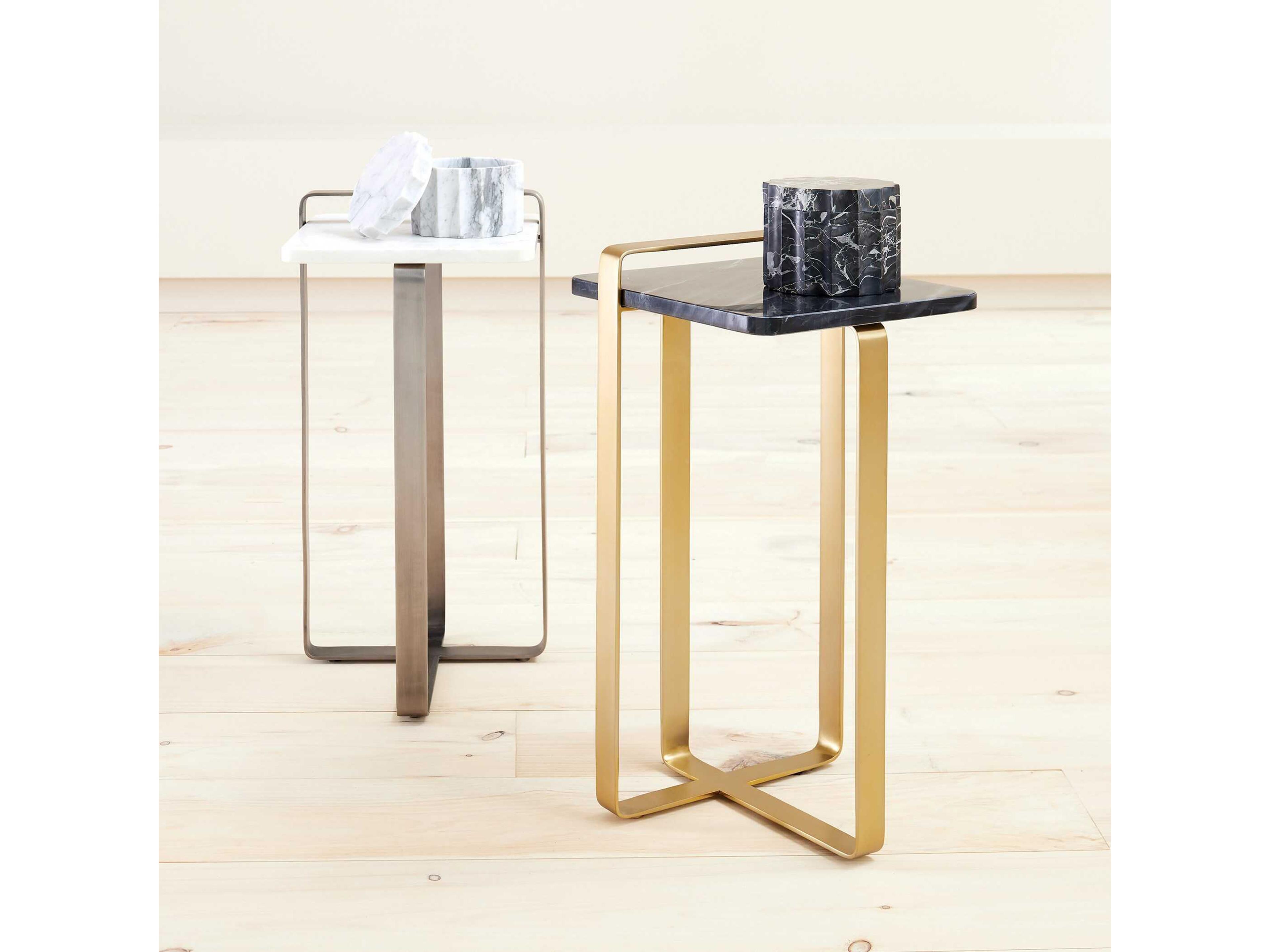 Global Views Edit Rectangular Marble Brushed Gunmetal End Table