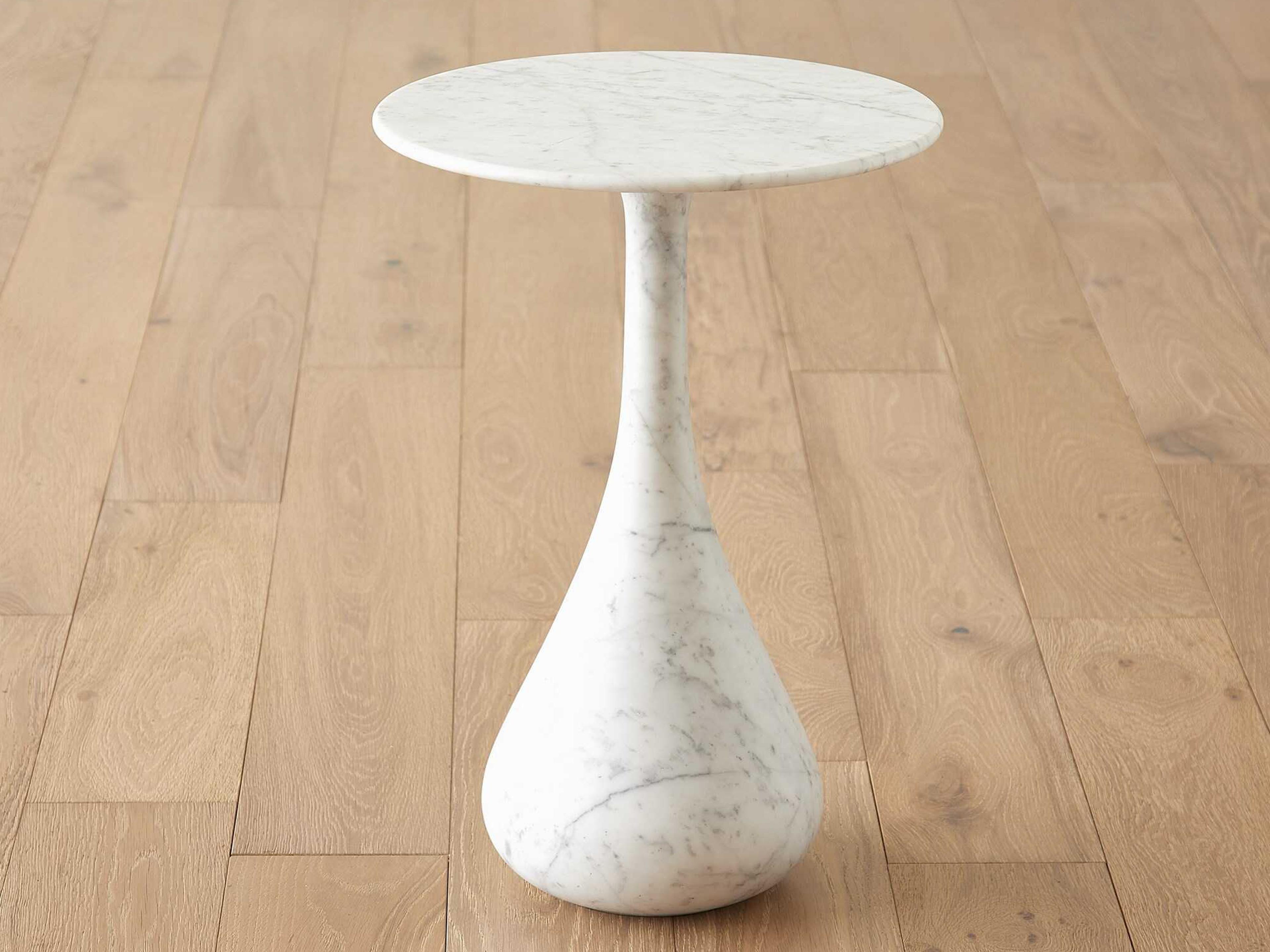 Global Views Dea Round Marble Grey White End Table