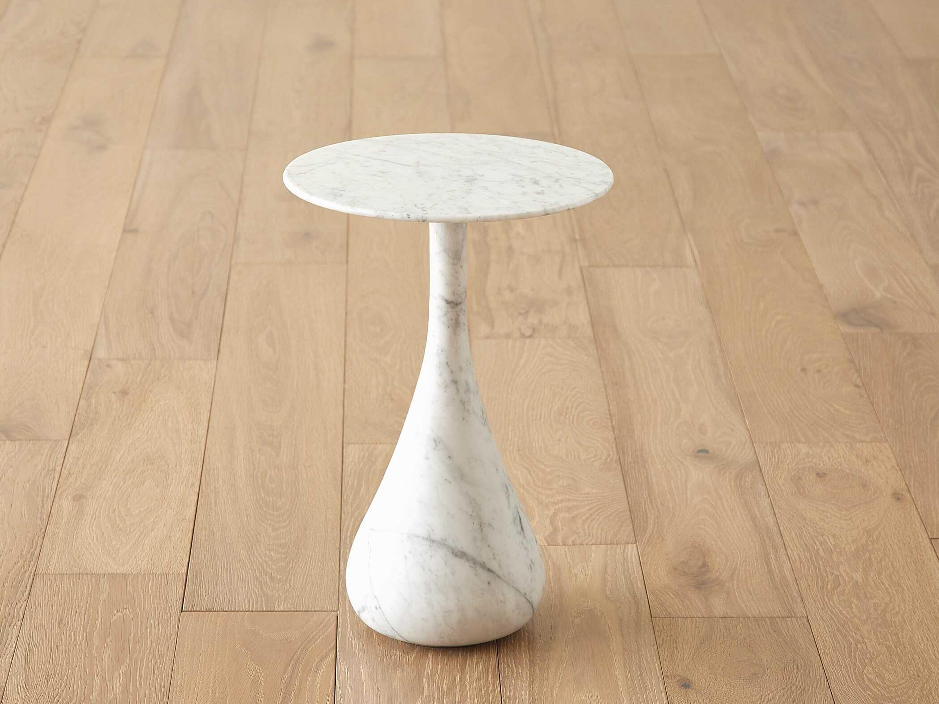 Global Views Dea Round Marble Grey White End Table