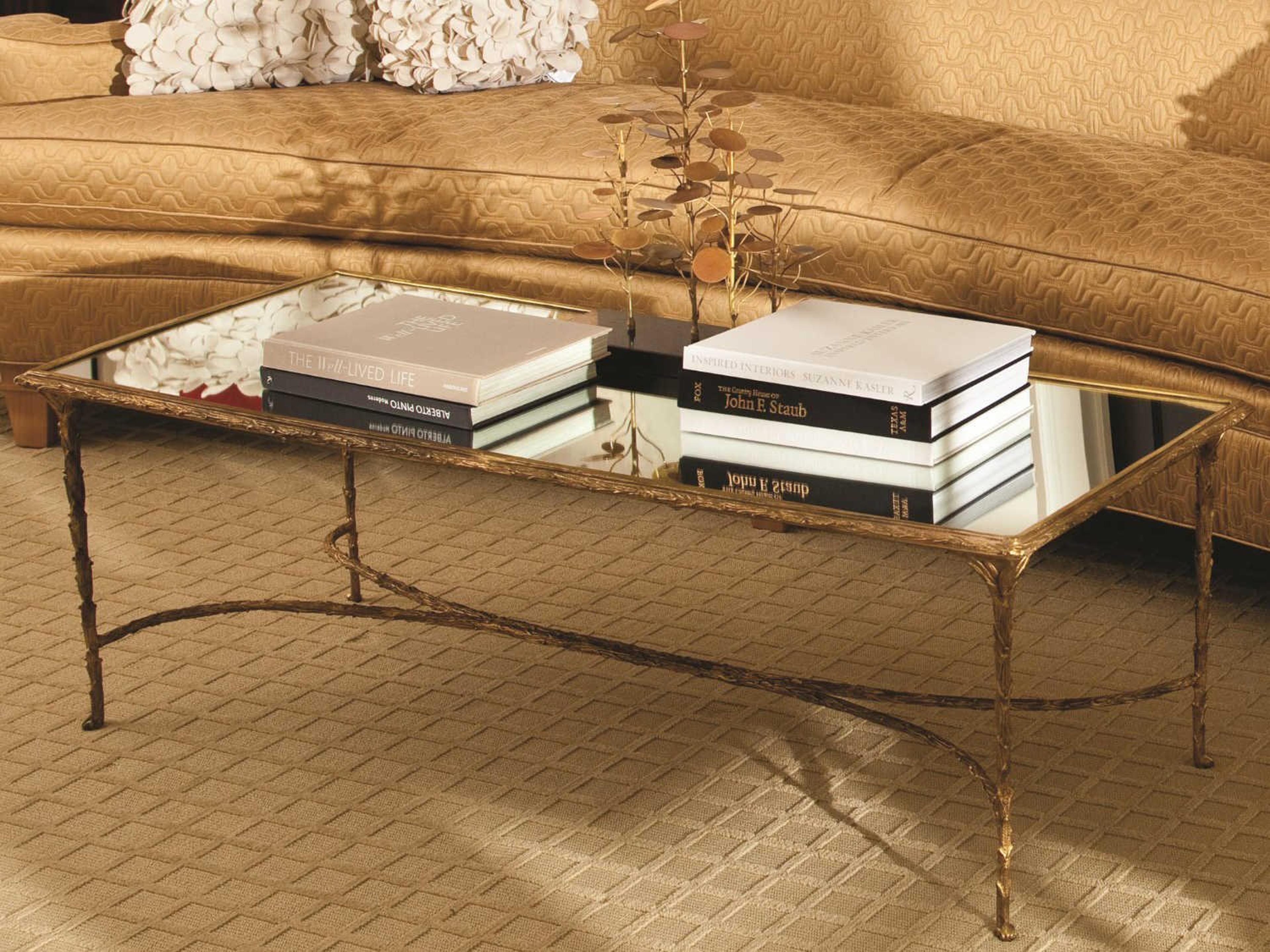 Global Views Rectangular Glass Burnished Brass Coffee Table