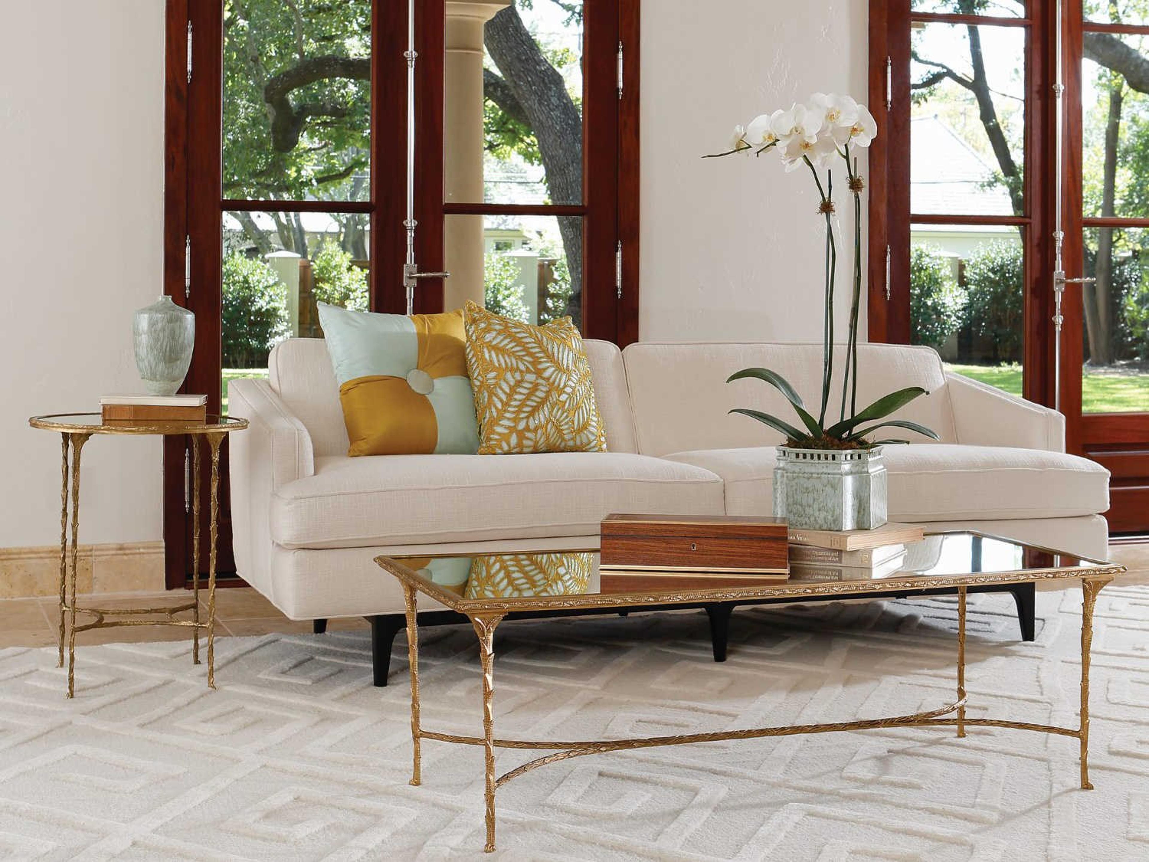 Global Views Rectangular Glass Burnished Brass Coffee Table