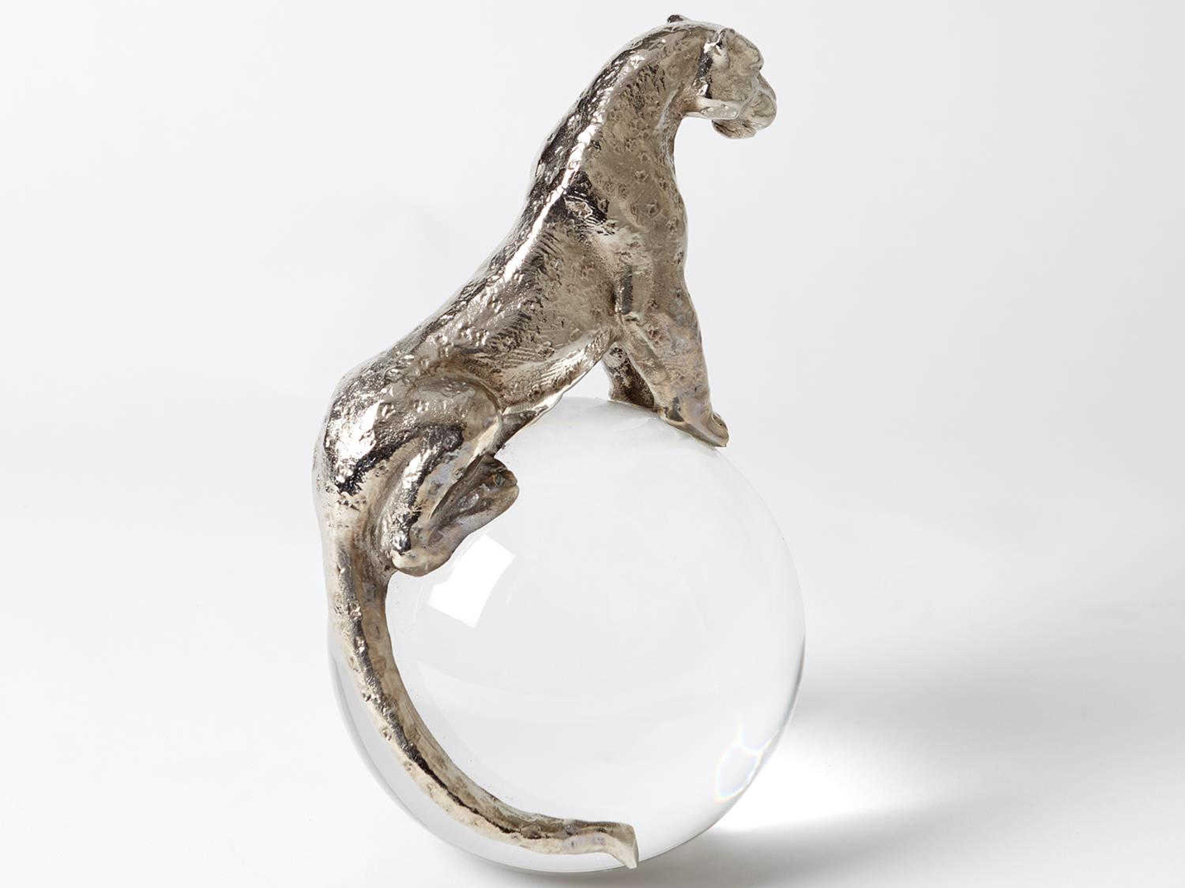 Global Views Jaguar on Crystal Sphere Nickel Sculpture