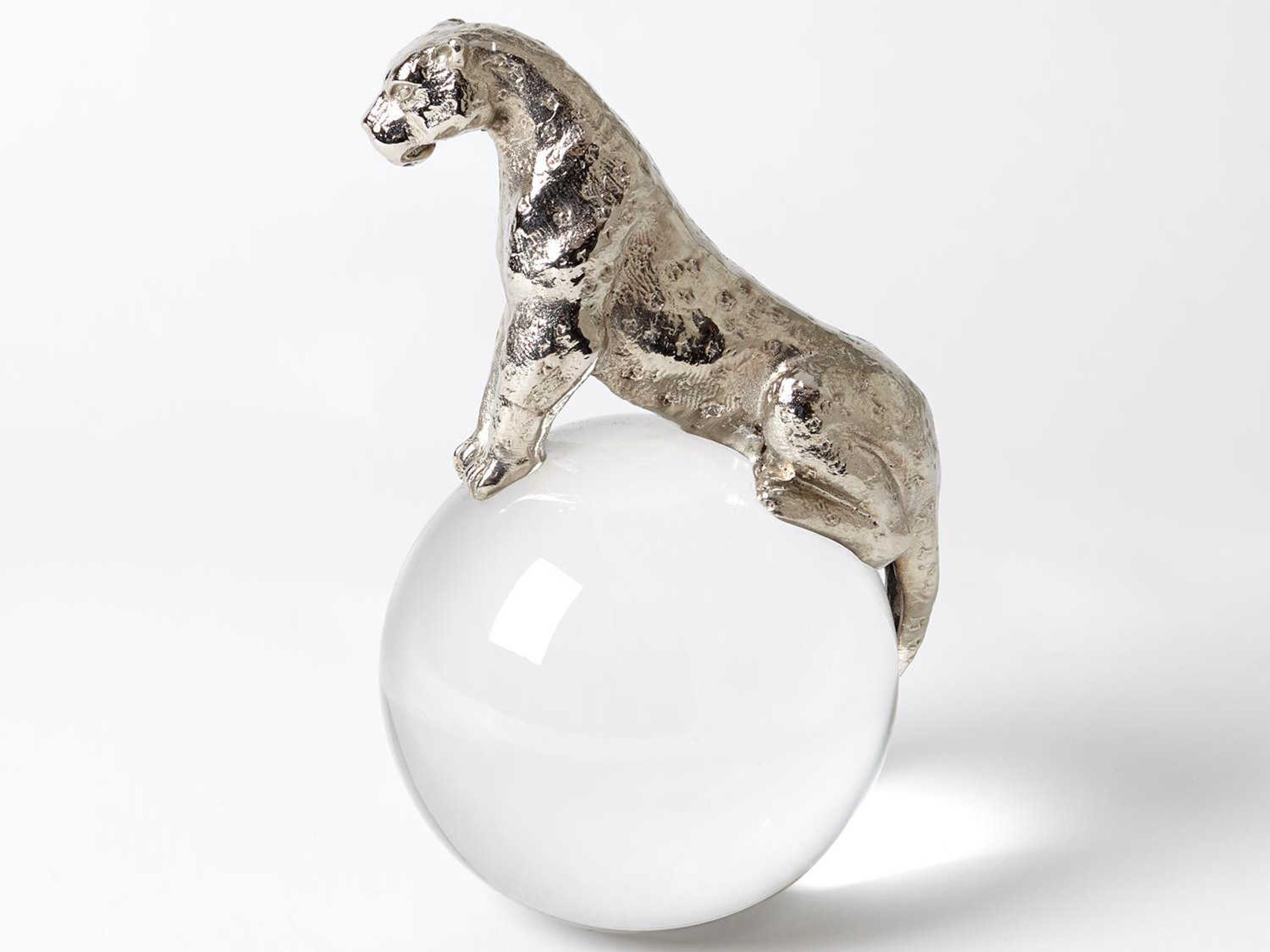 Global Views Jaguar on Crystal Sphere Nickel Sculpture