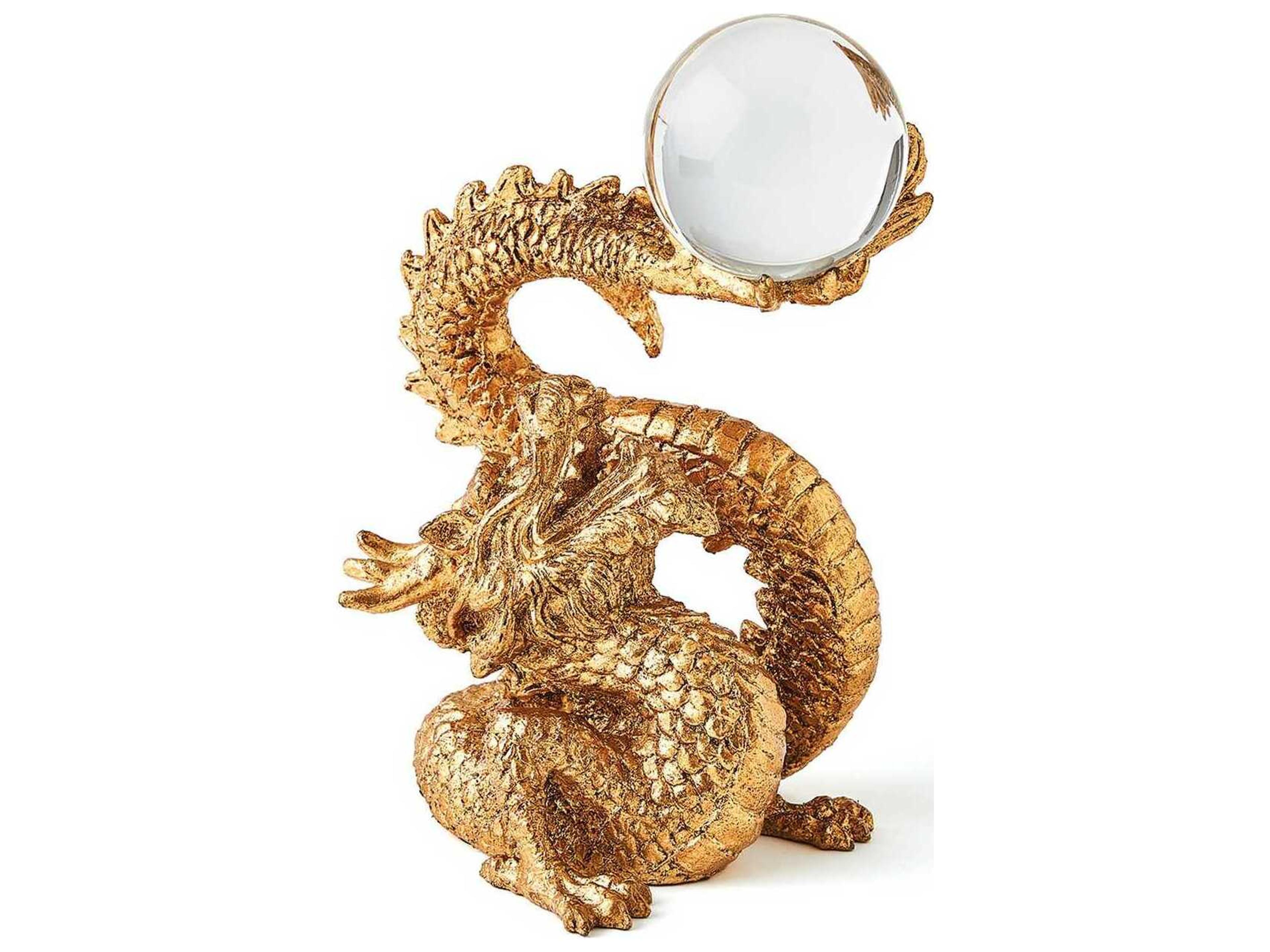 Global Views Dragon Holding Sphere Gold Leaf Sculpture