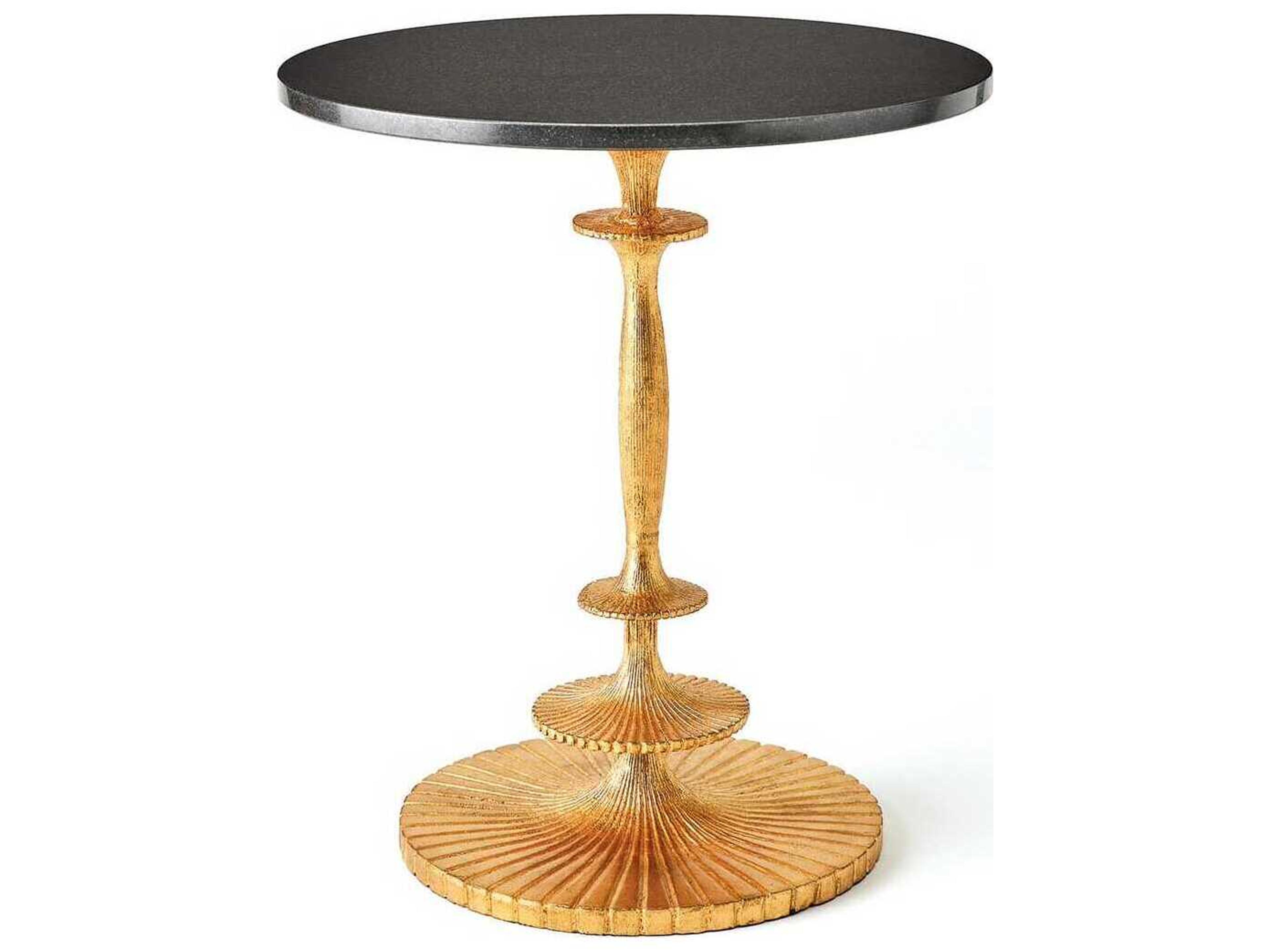 Round Granite Gold Leaf End Table