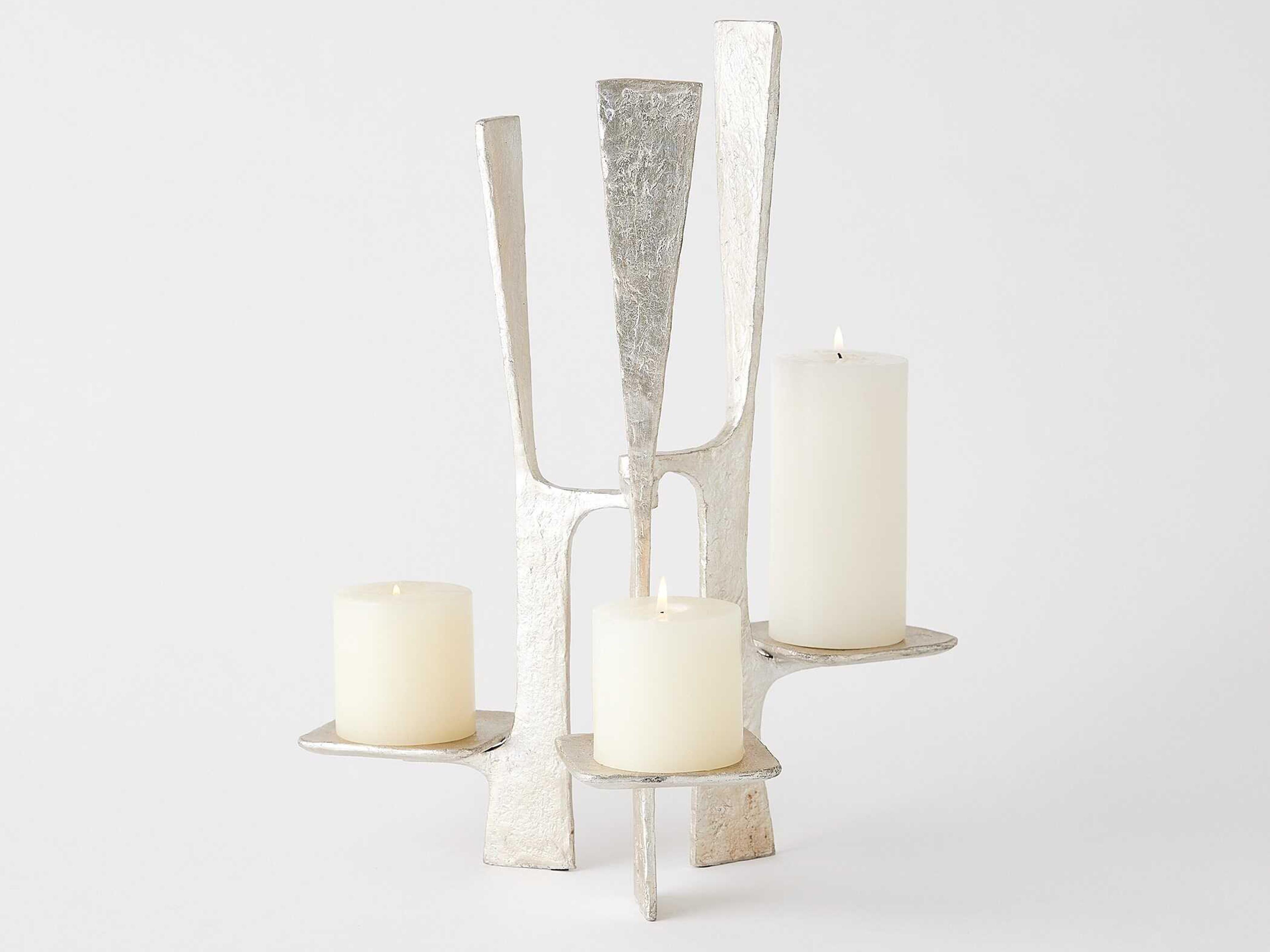 Global Views Silver Leaf Triune Candleholder