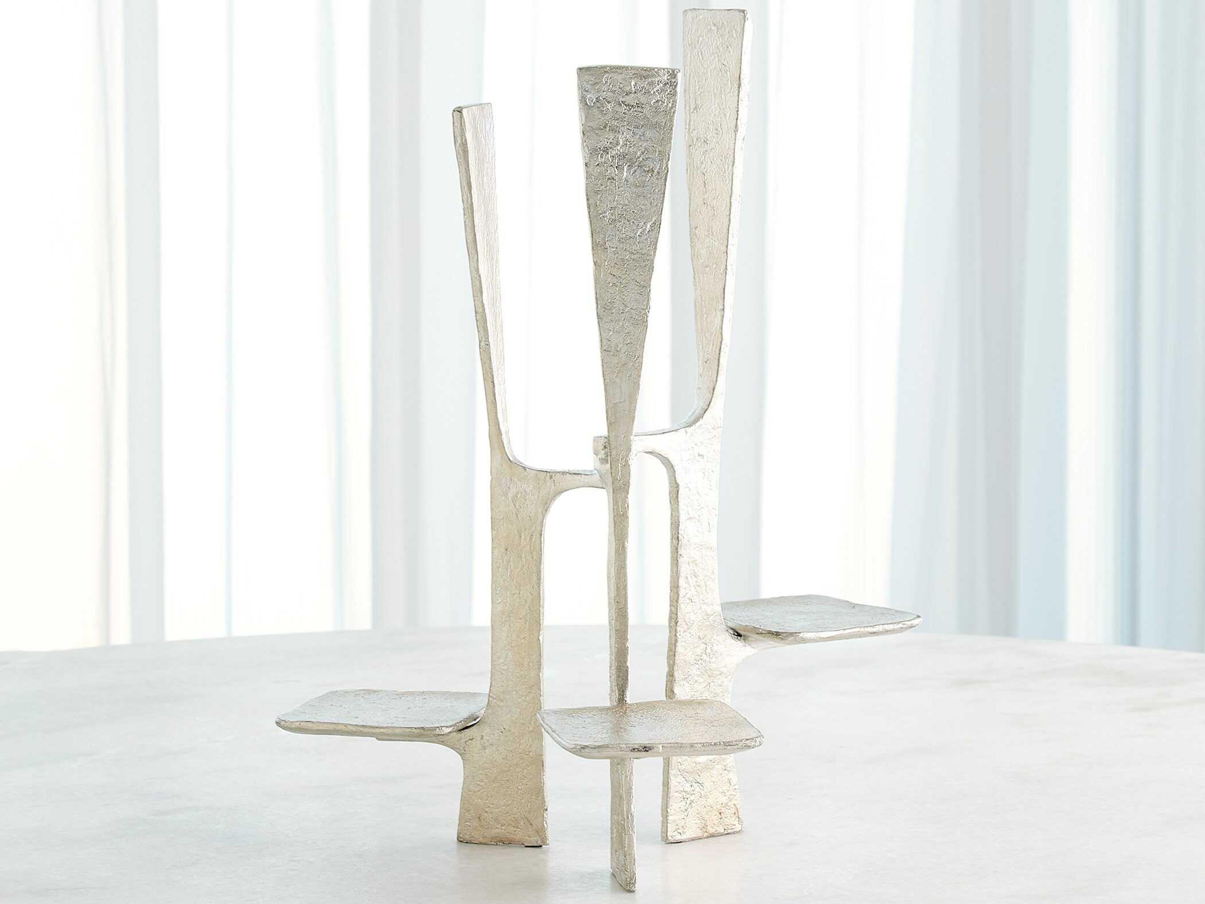 Global Views Silver Leaf Triune Candleholder