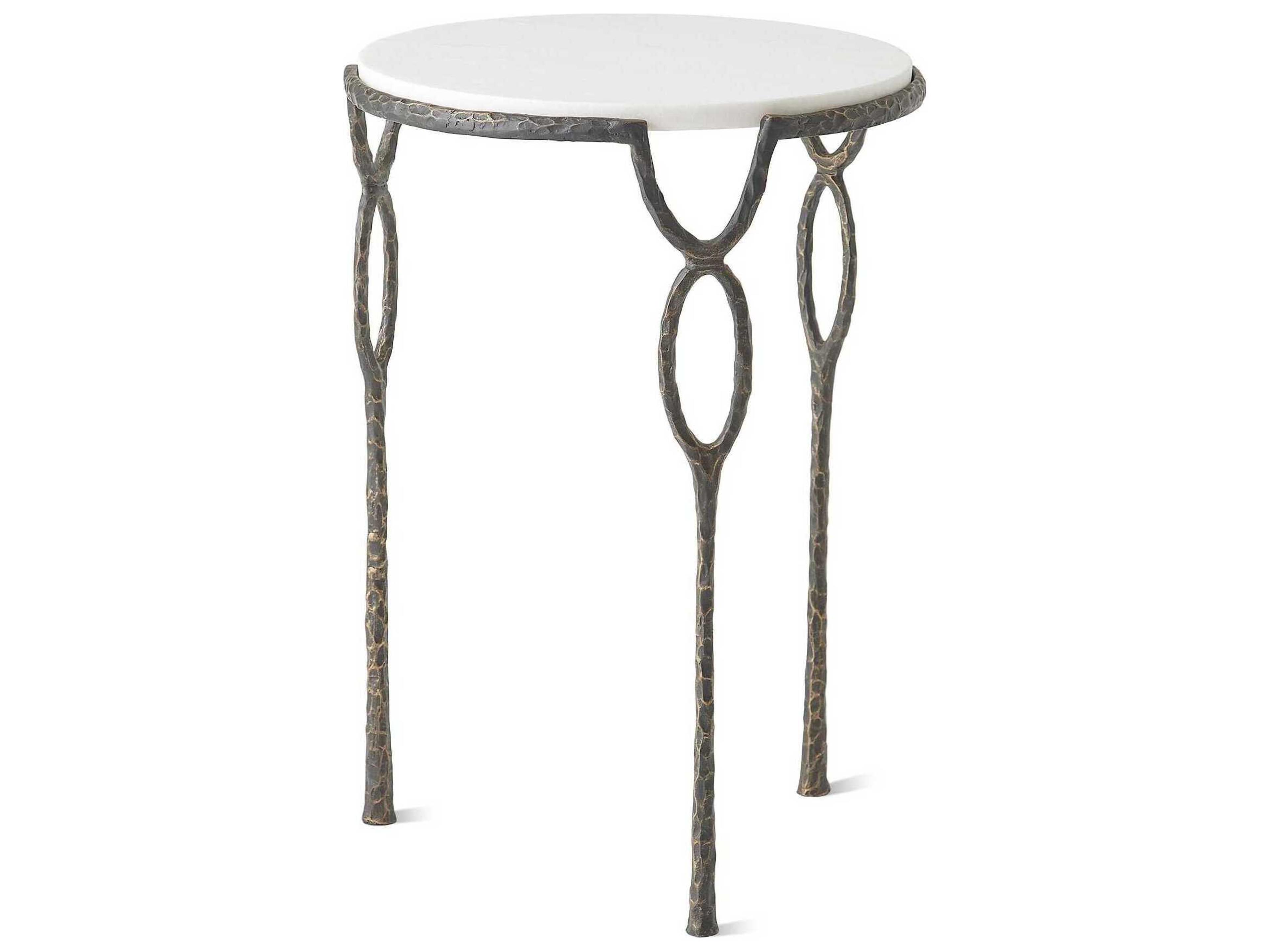 Global Views Chiseled Loop Round Marble Bronze End Table