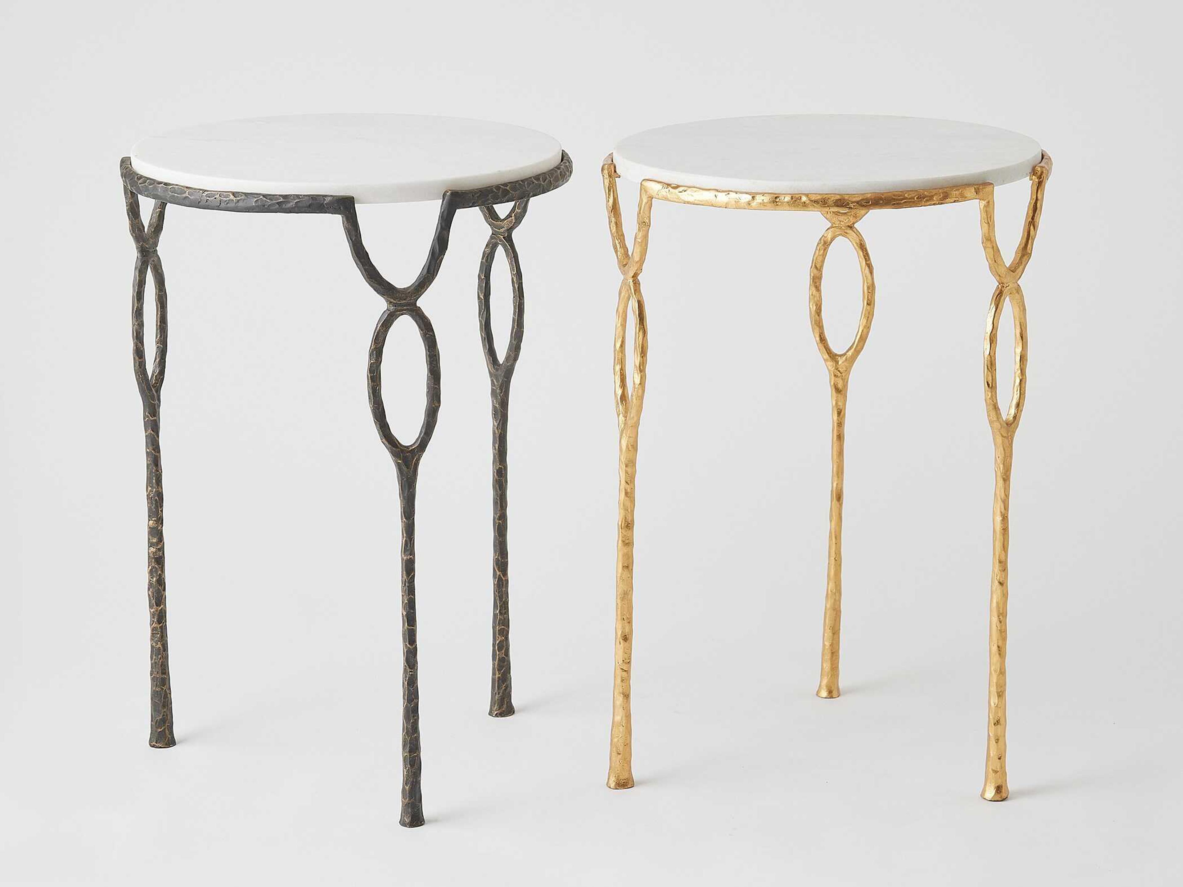 Global Views Chiseled Loop Round Marble Bronze End Table