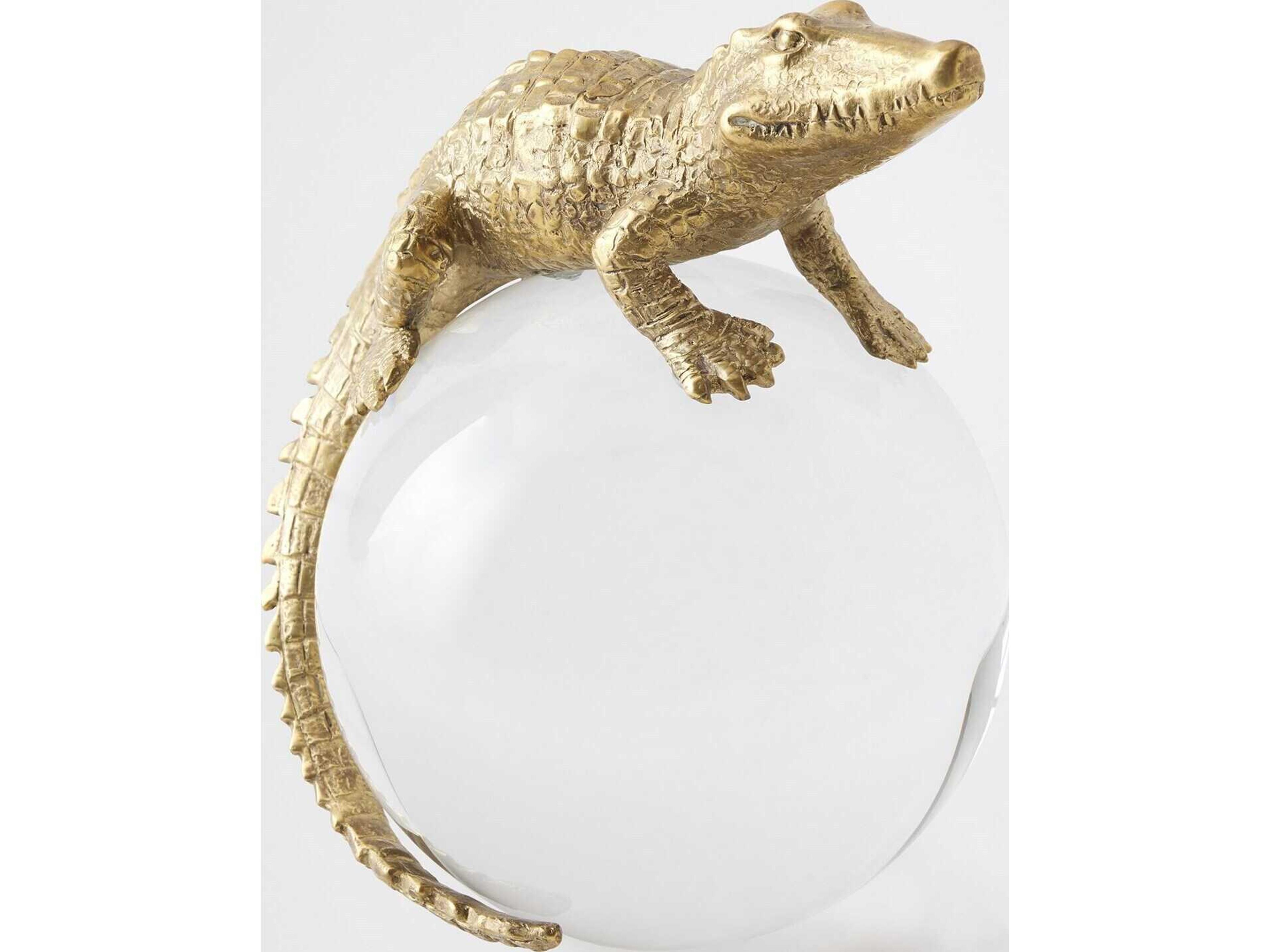 Global Views Alligator on Orb Brass Sculpture