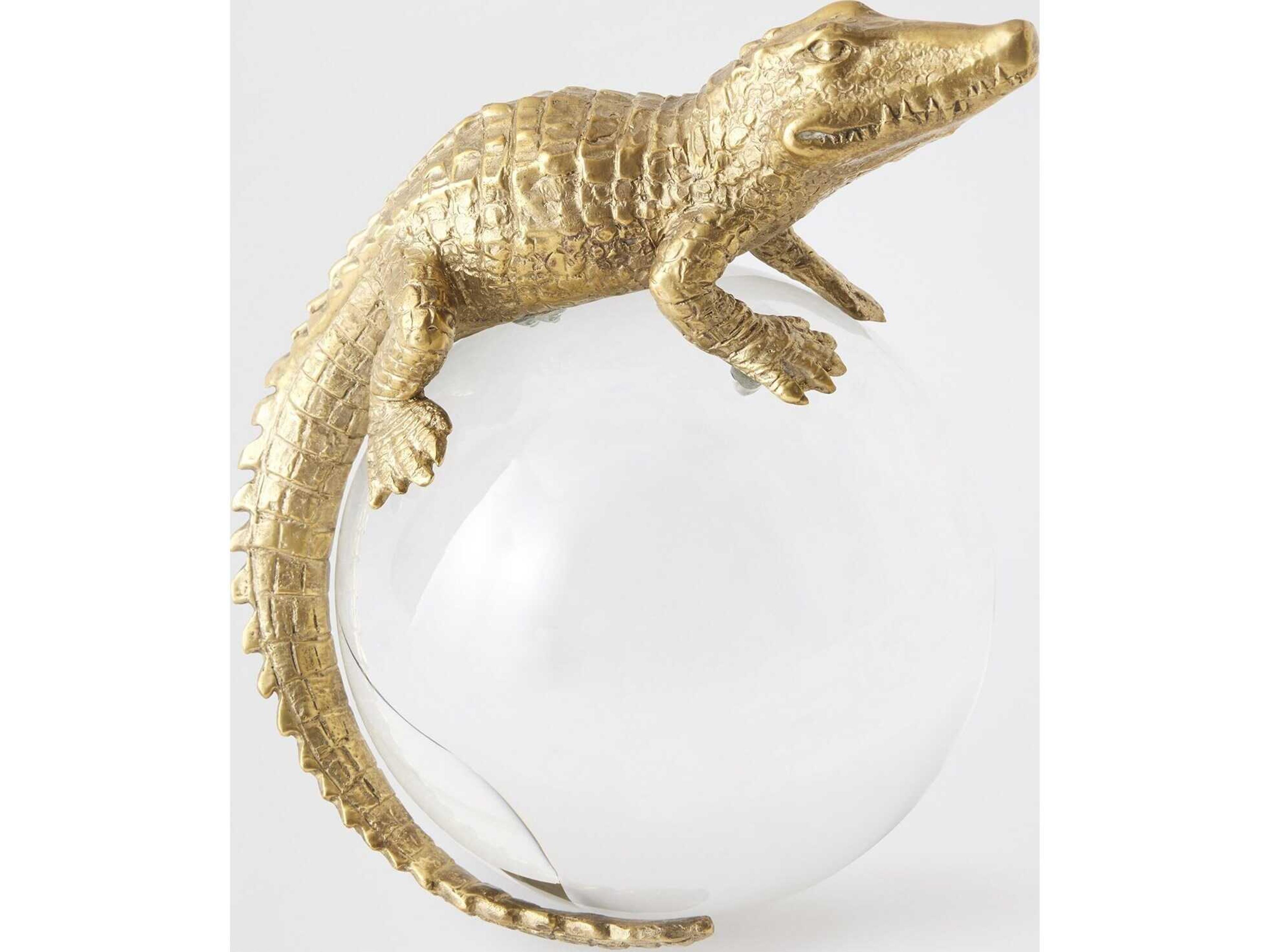 Global Views Alligator on Orb Brass Sculpture