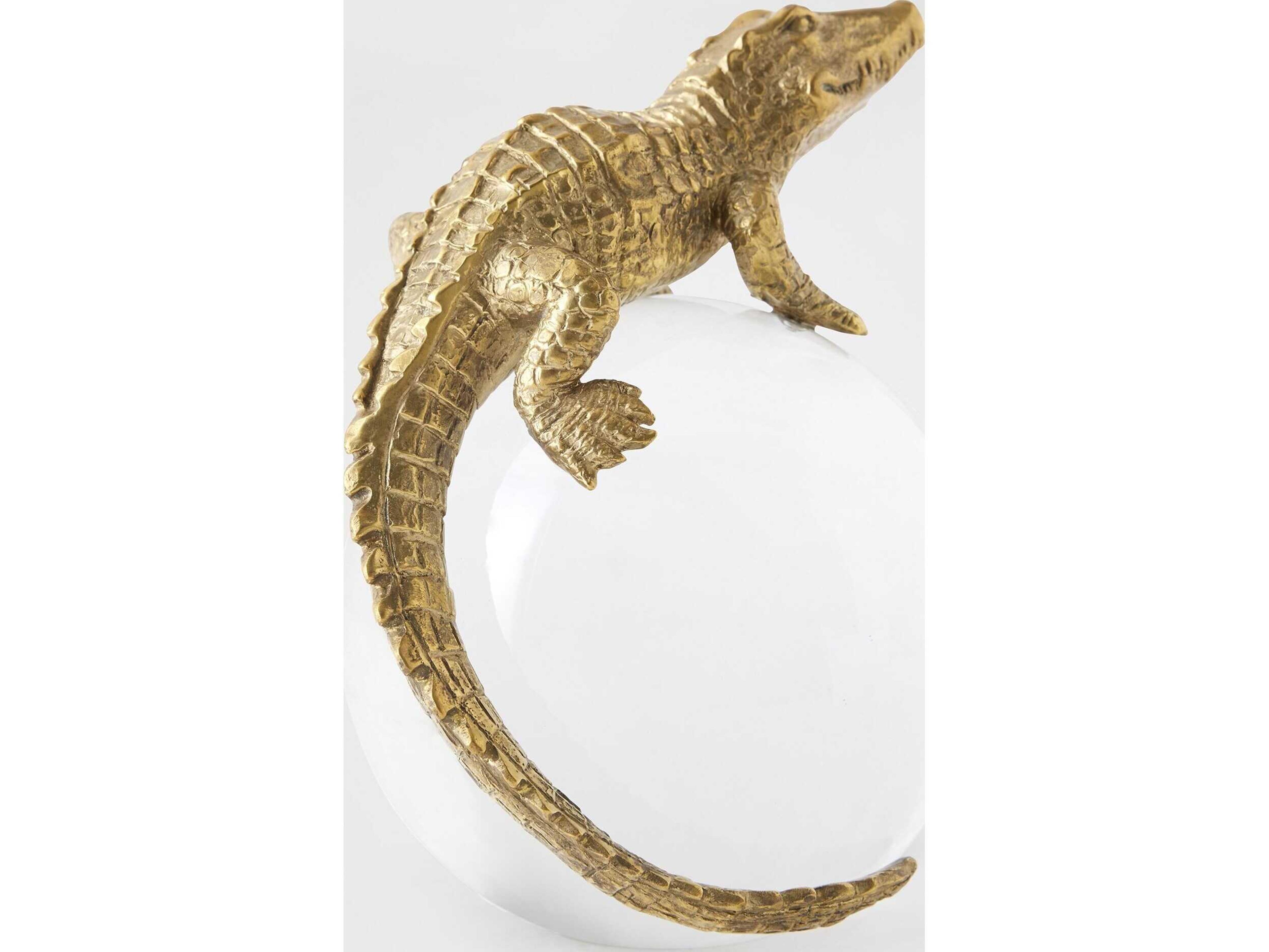 Global Views Alligator on Orb Brass Sculpture