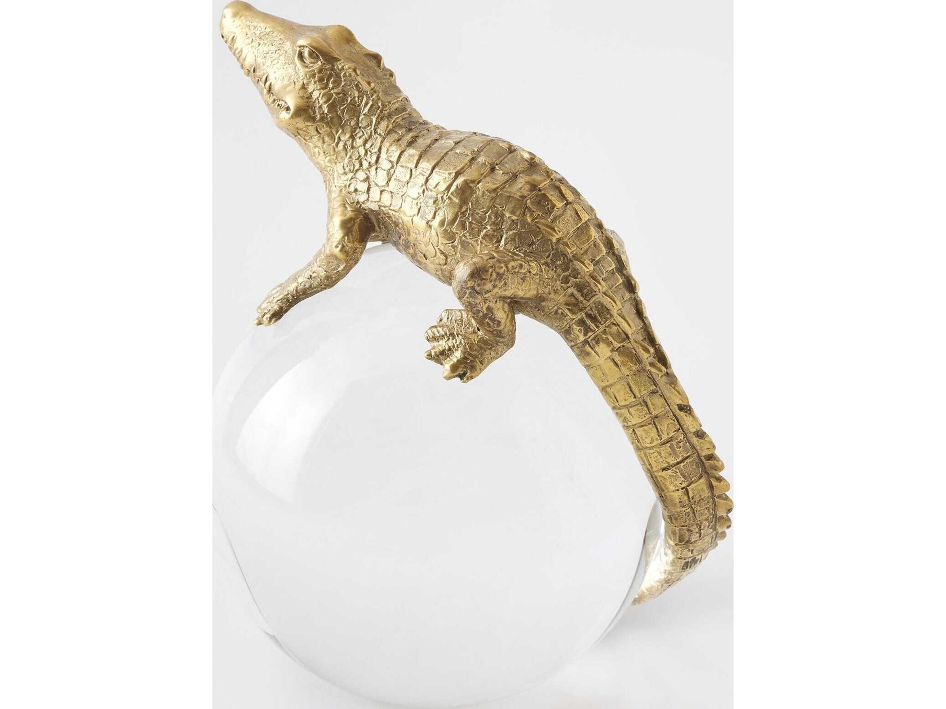 Global Views Alligator on Orb Brass Sculpture