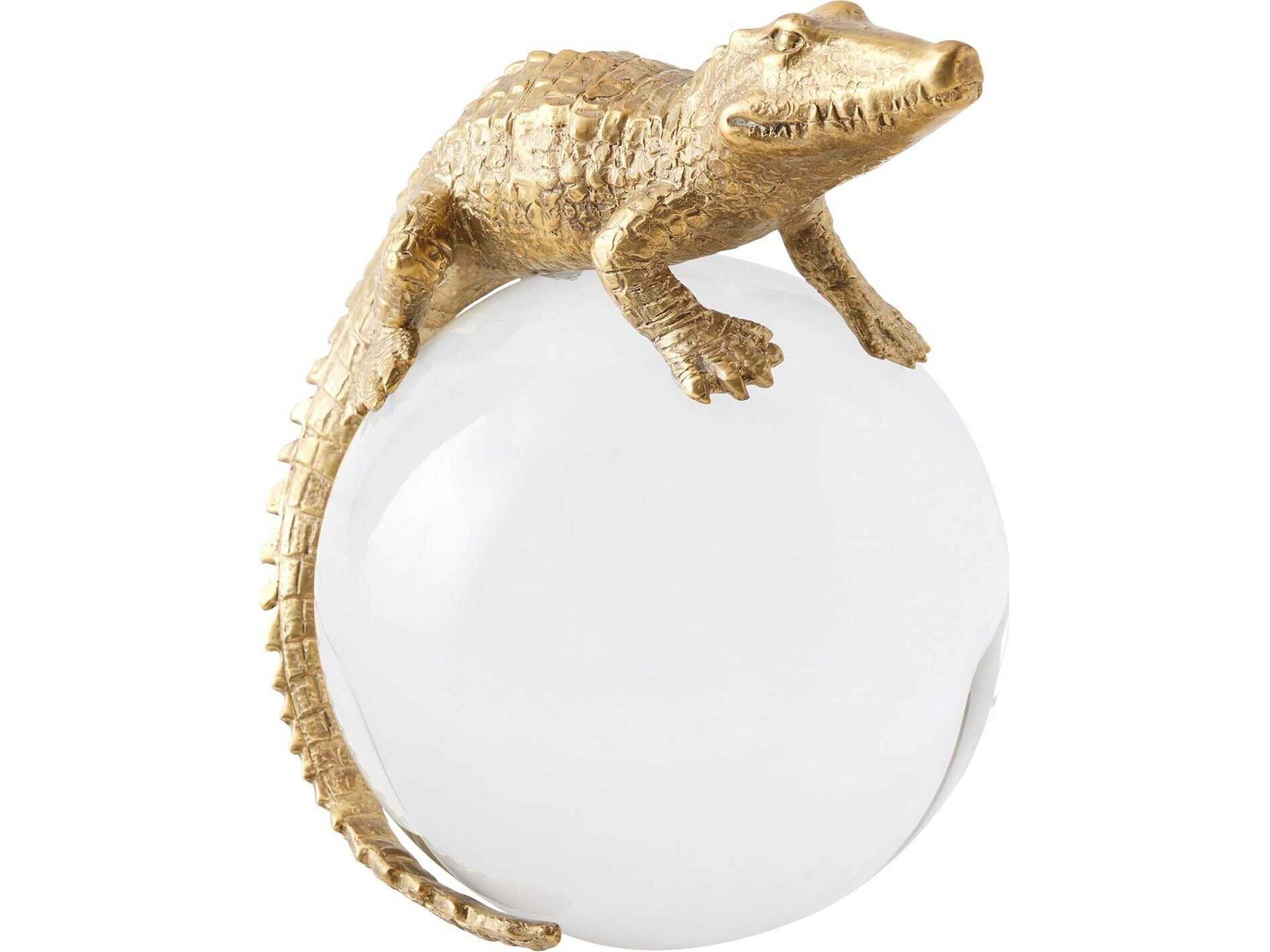 Alligator on Orb Brass Sculpture