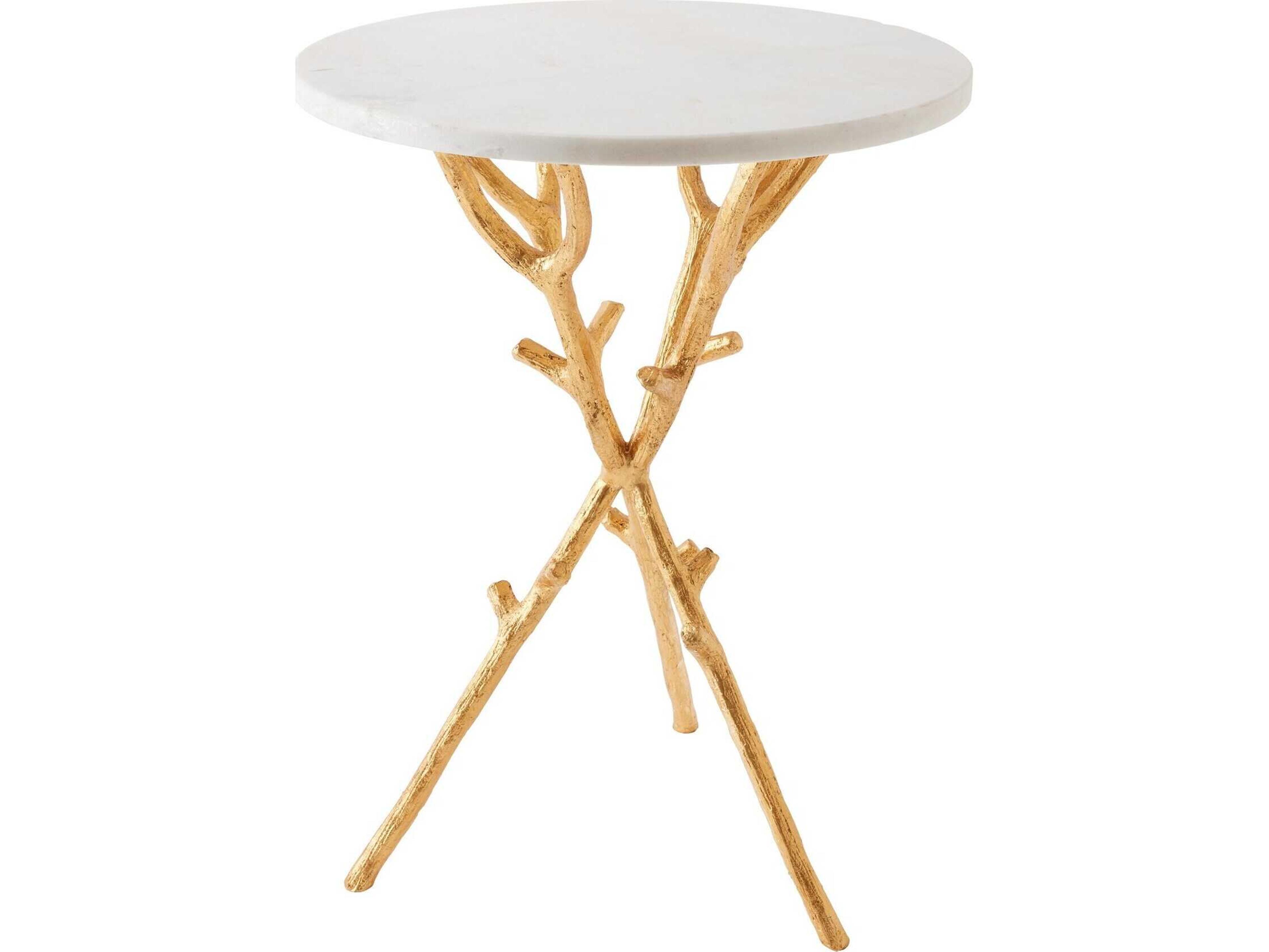 Coral Round Marble Gold Leaf End Table