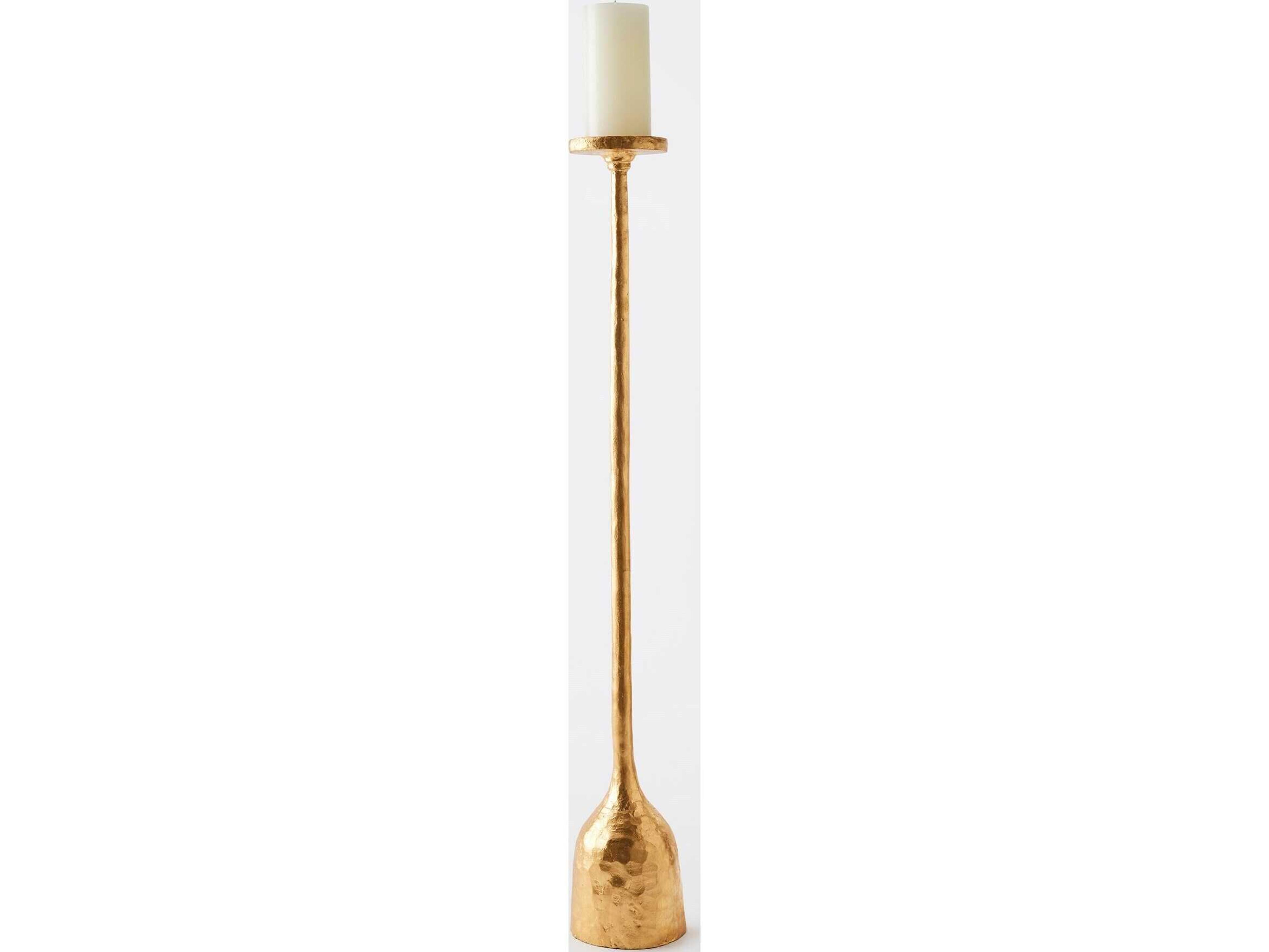 Global Views Forged Pillar Gold Leaf Candle Holder Large