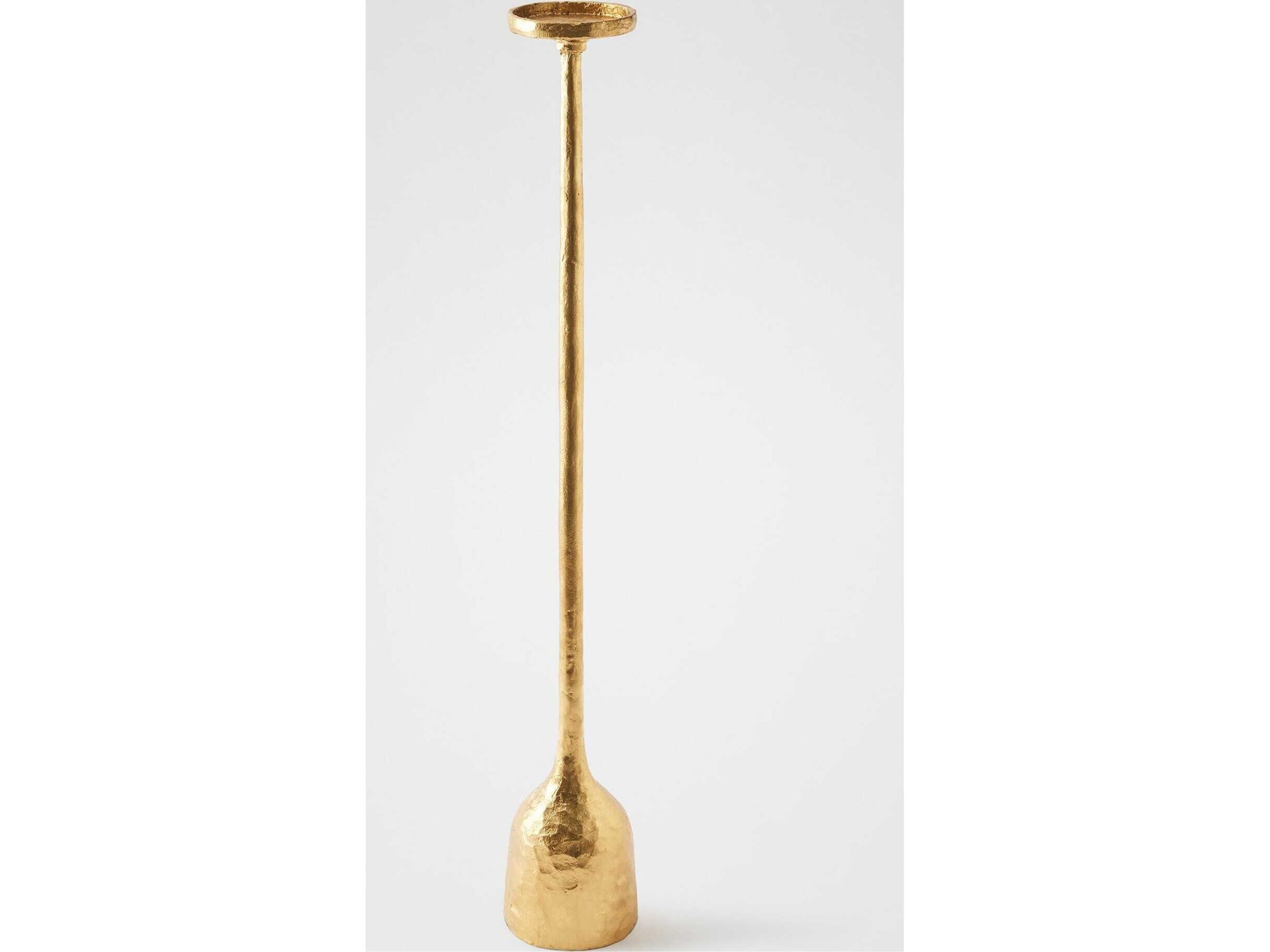 Global Views Forged Pillar Gold Leaf Candle Holder Large