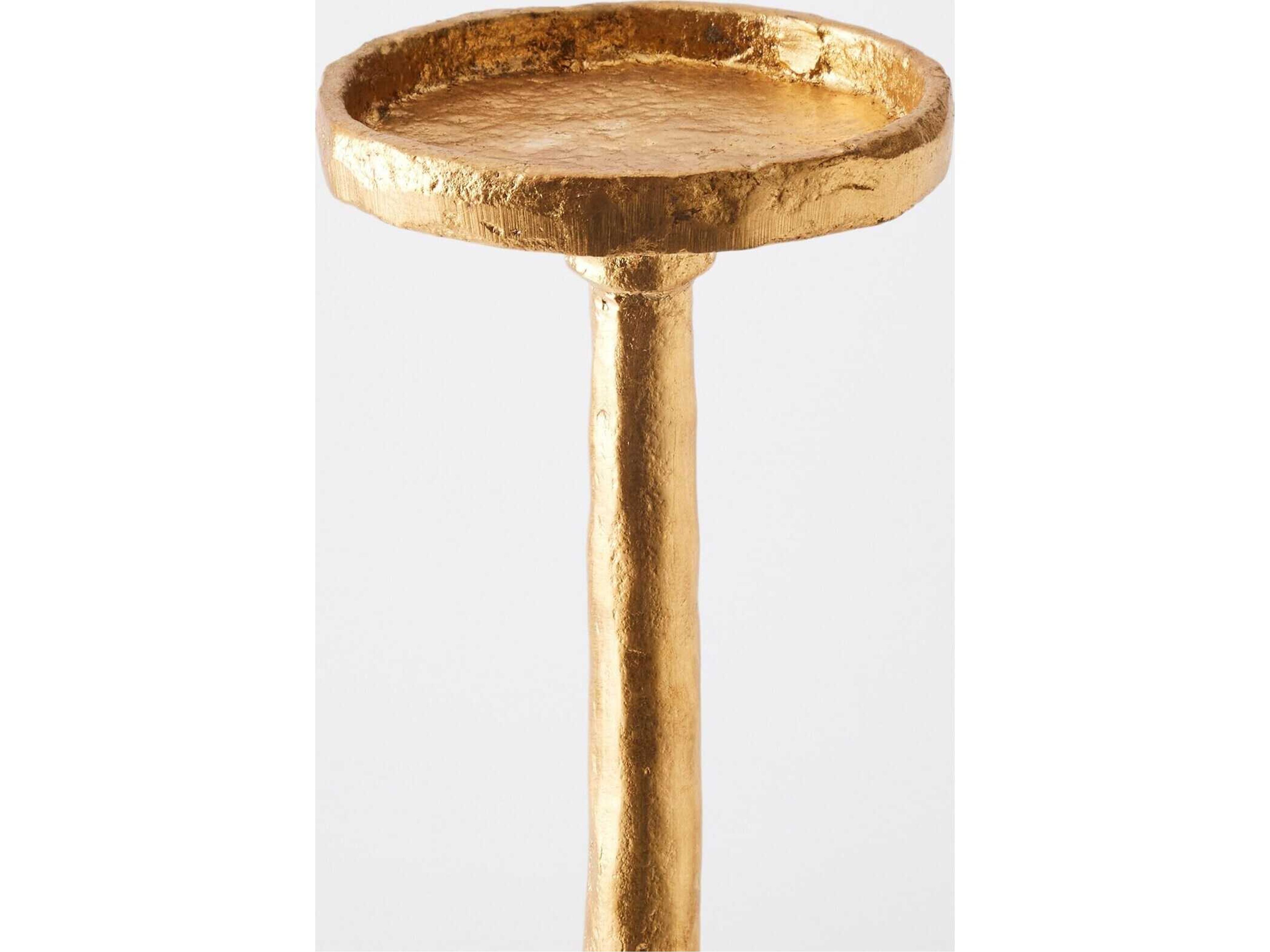 Global Views Forged Pillar Gold Leaf Candle Holder Large