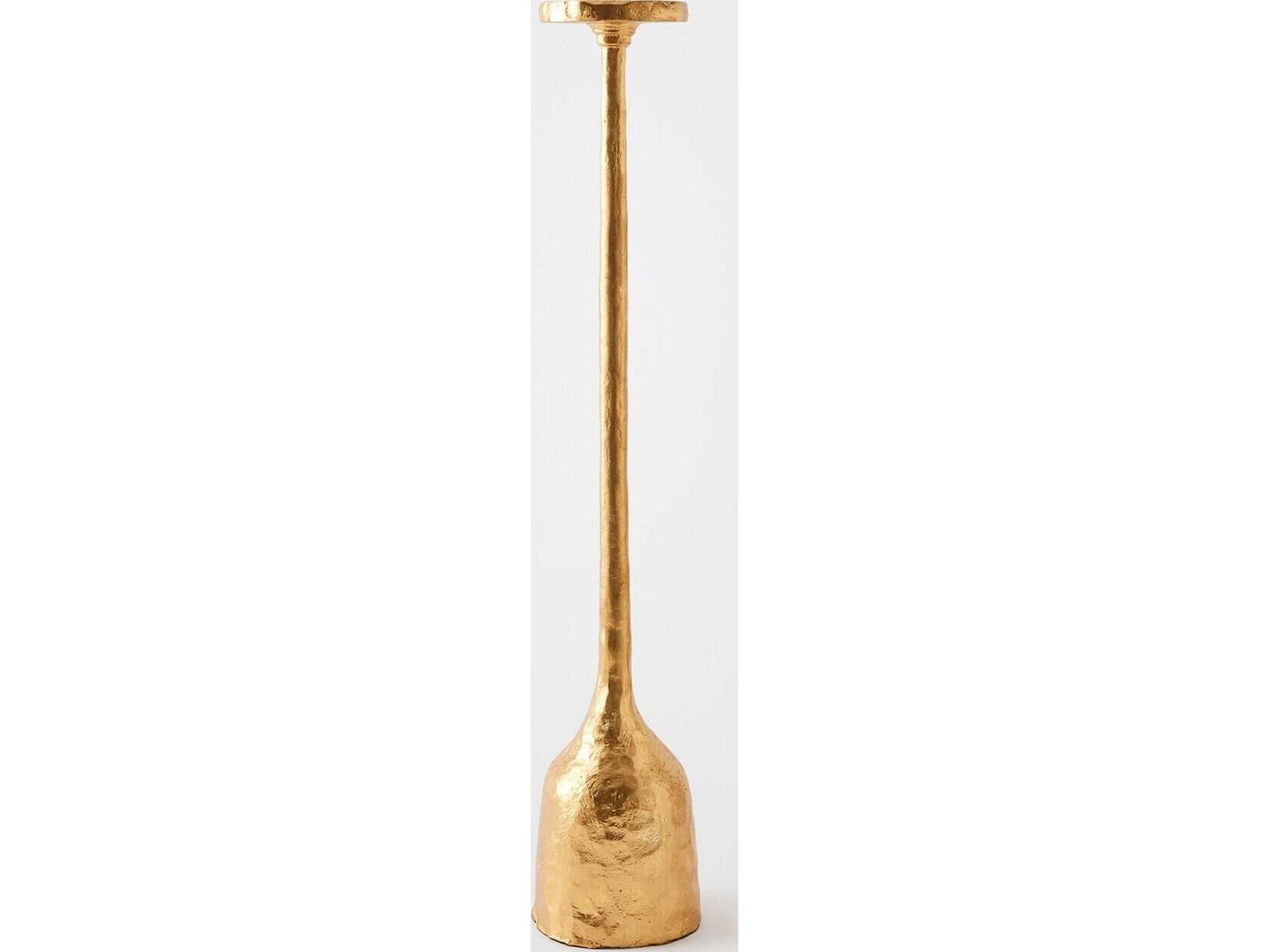 Global Views Forged Pillar Gold Leaf Candle Holder Medium