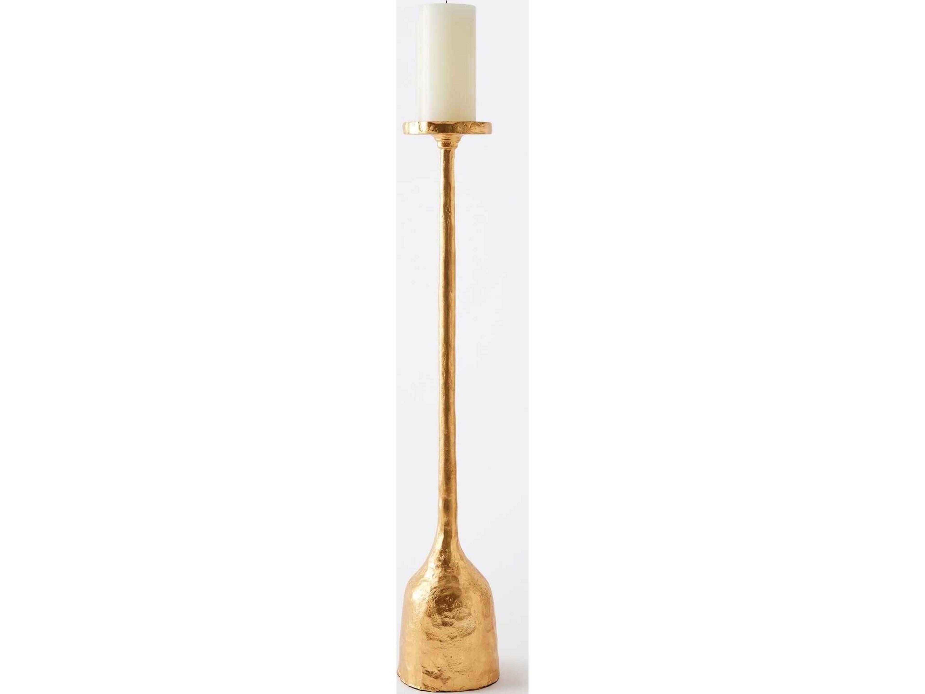 Global Views Forged Pillar Gold Leaf Candle Holder Medium