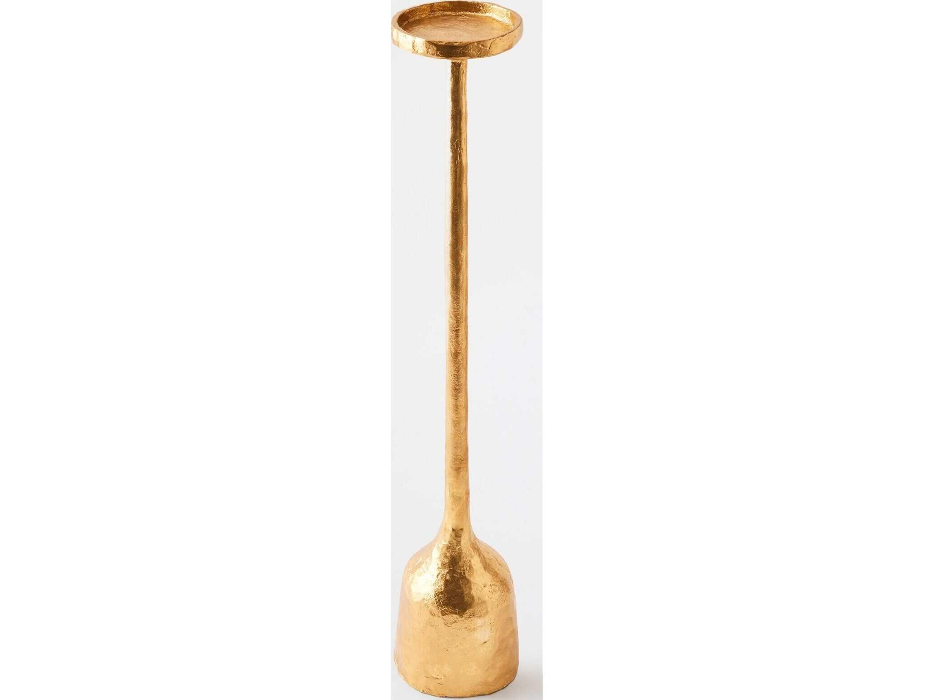 Global Views Forged Pillar Gold Leaf Candle Holder Medium