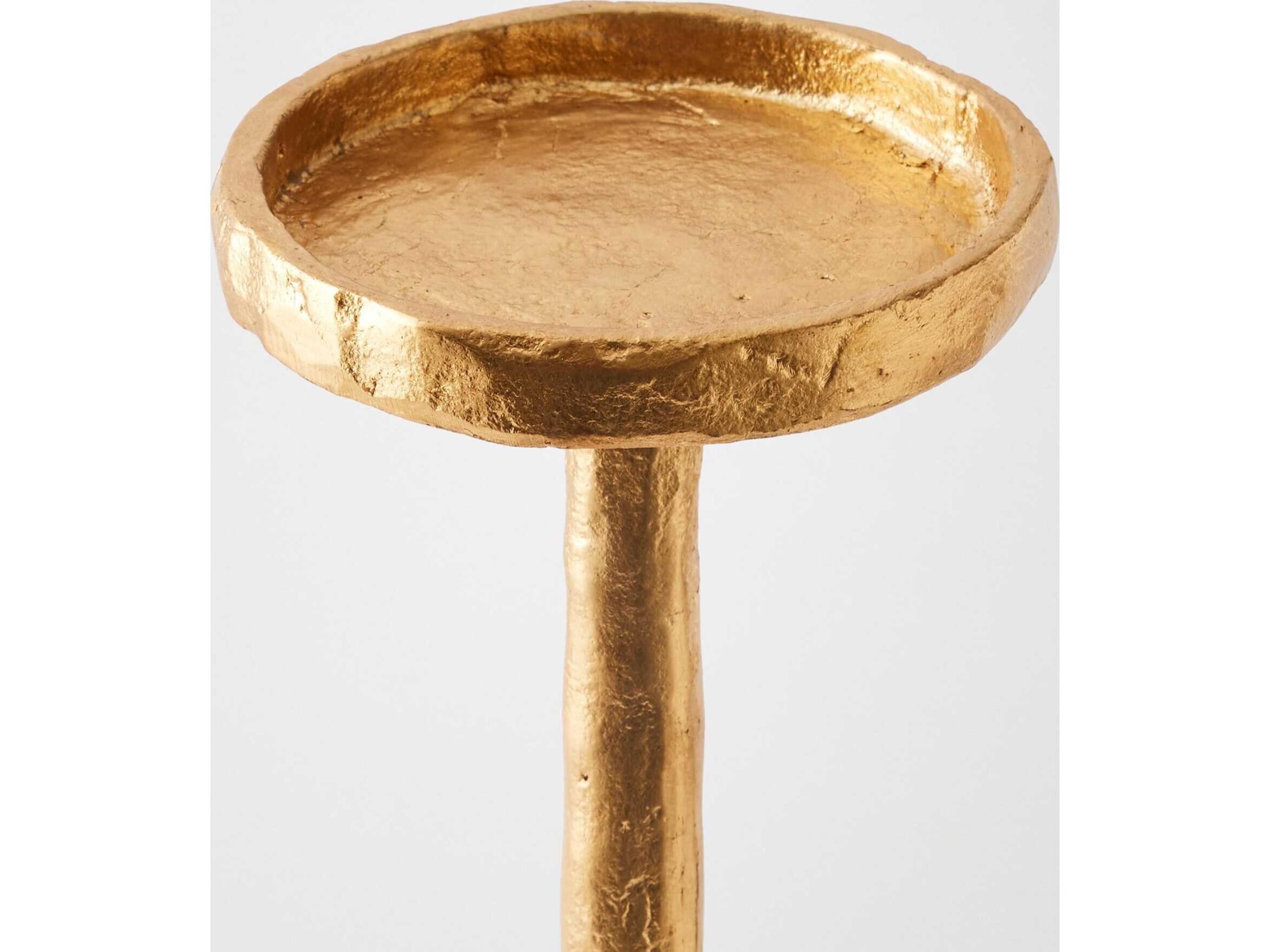Global Views Forged Pillar Gold Leaf Candle Holder Medium