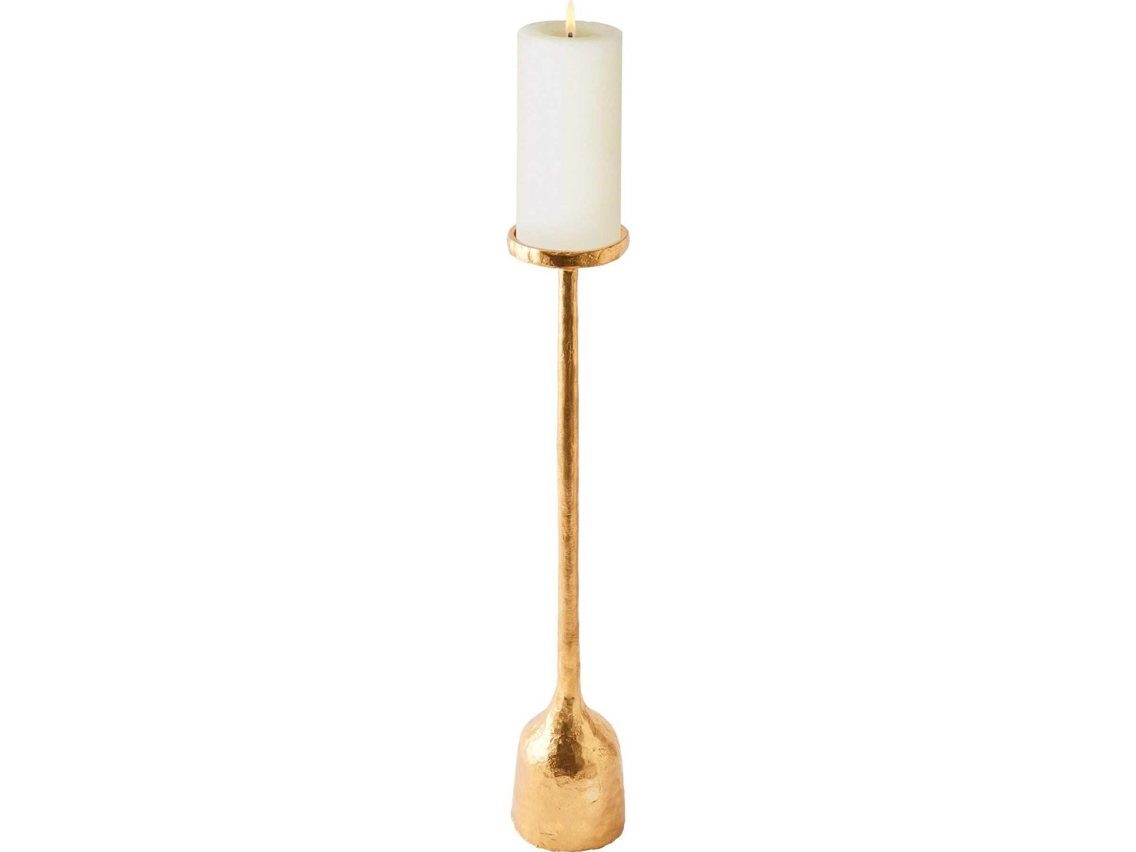 Forged Pillar Gold Leaf Candle Holder Medium