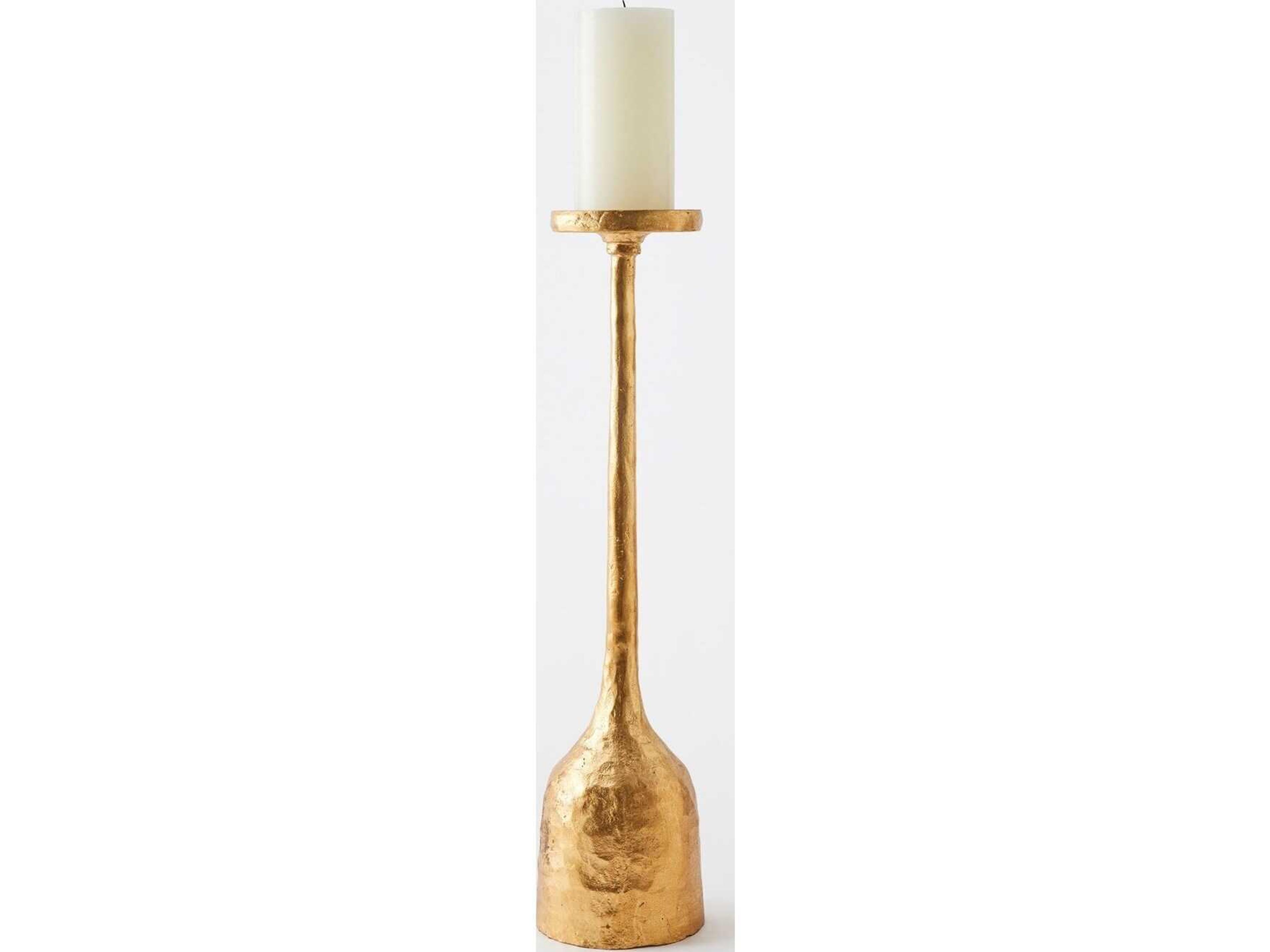 Global Views Forged Pillar Gold Leaf Candle Holder Small