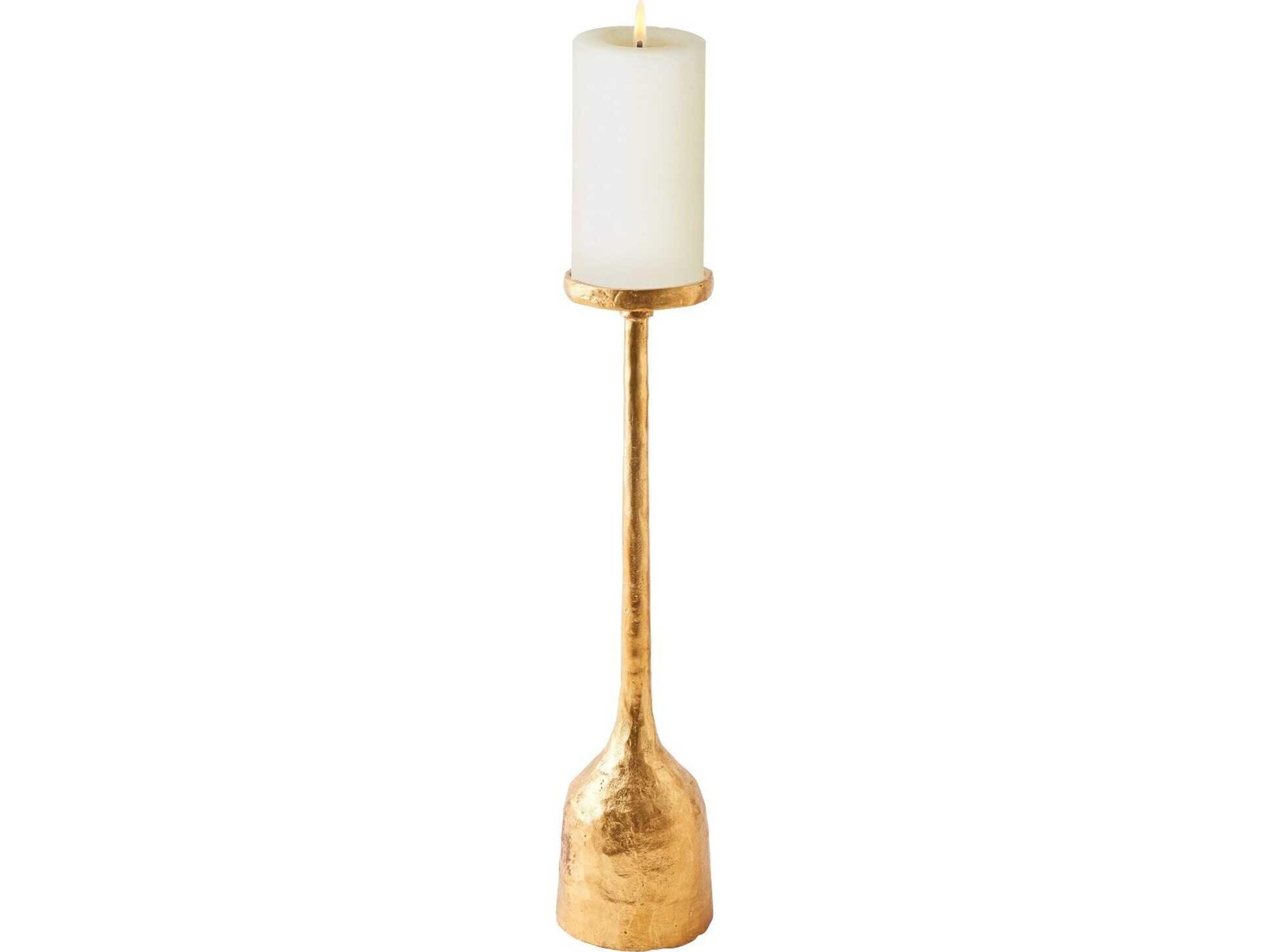 Global Views Forged Pillar Gold Leaf Candle Holder Small