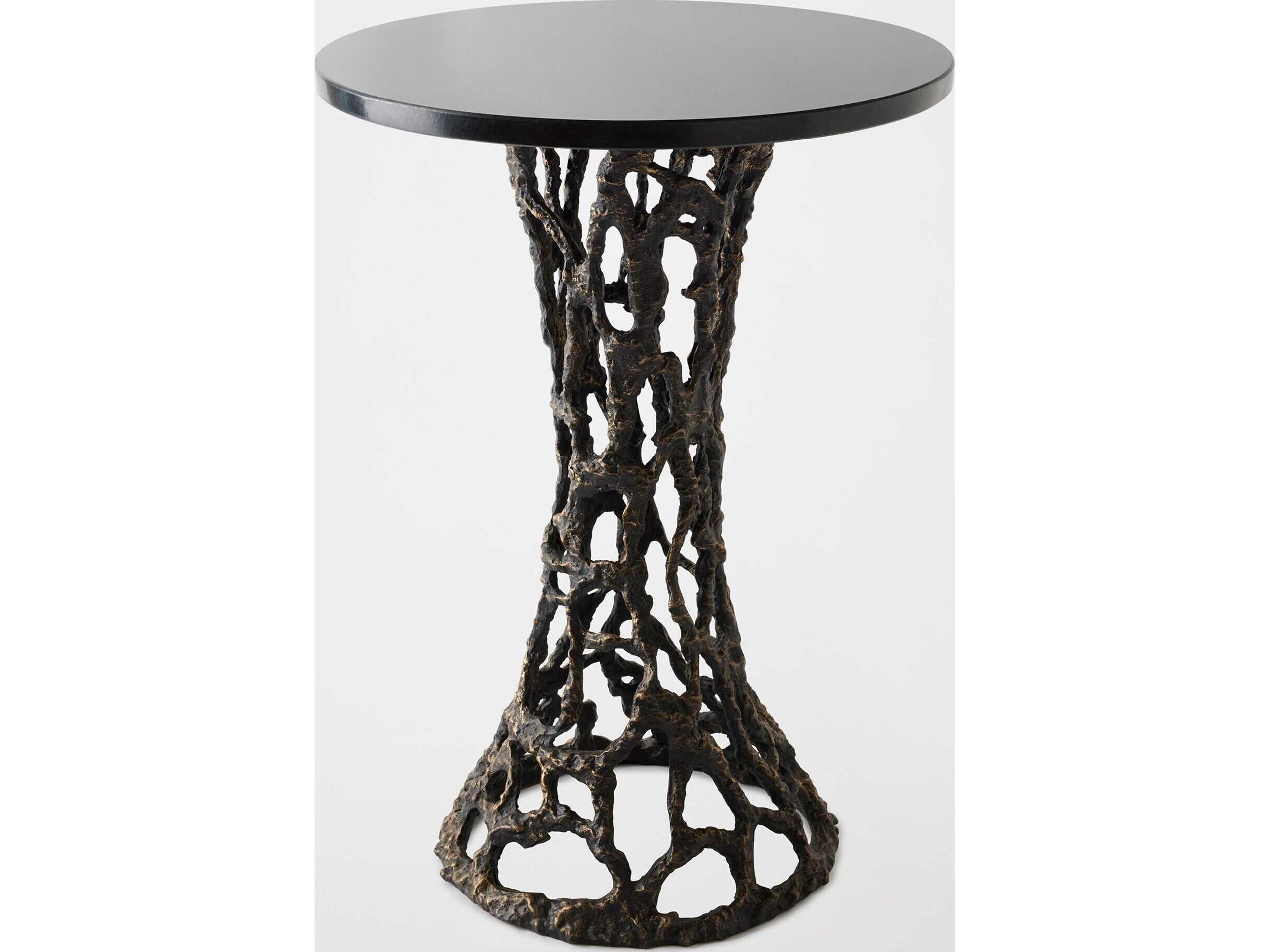 Perforated Round Marble Bronze End Table