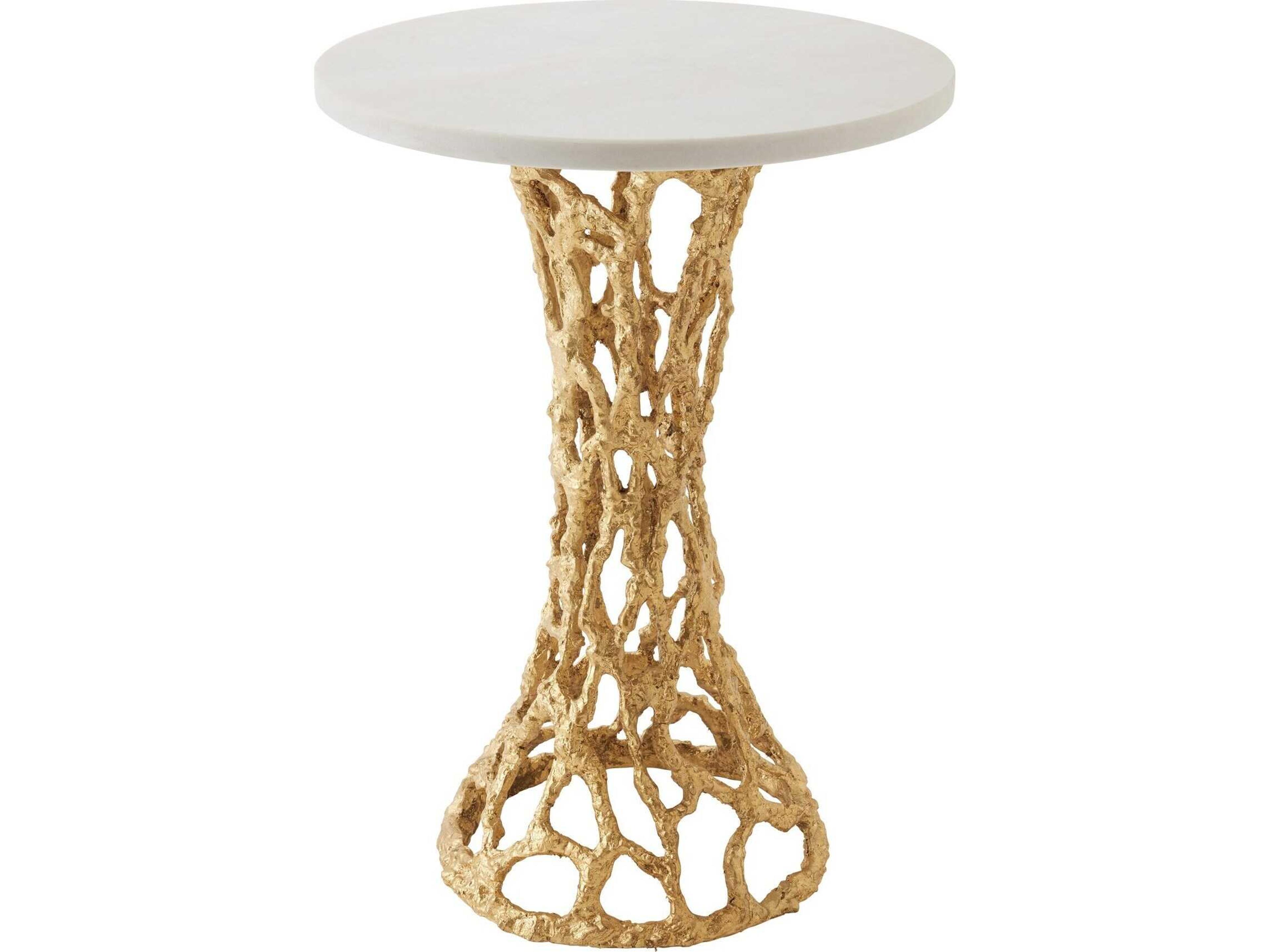 Perforated Round Marble Gold Leaf End Table