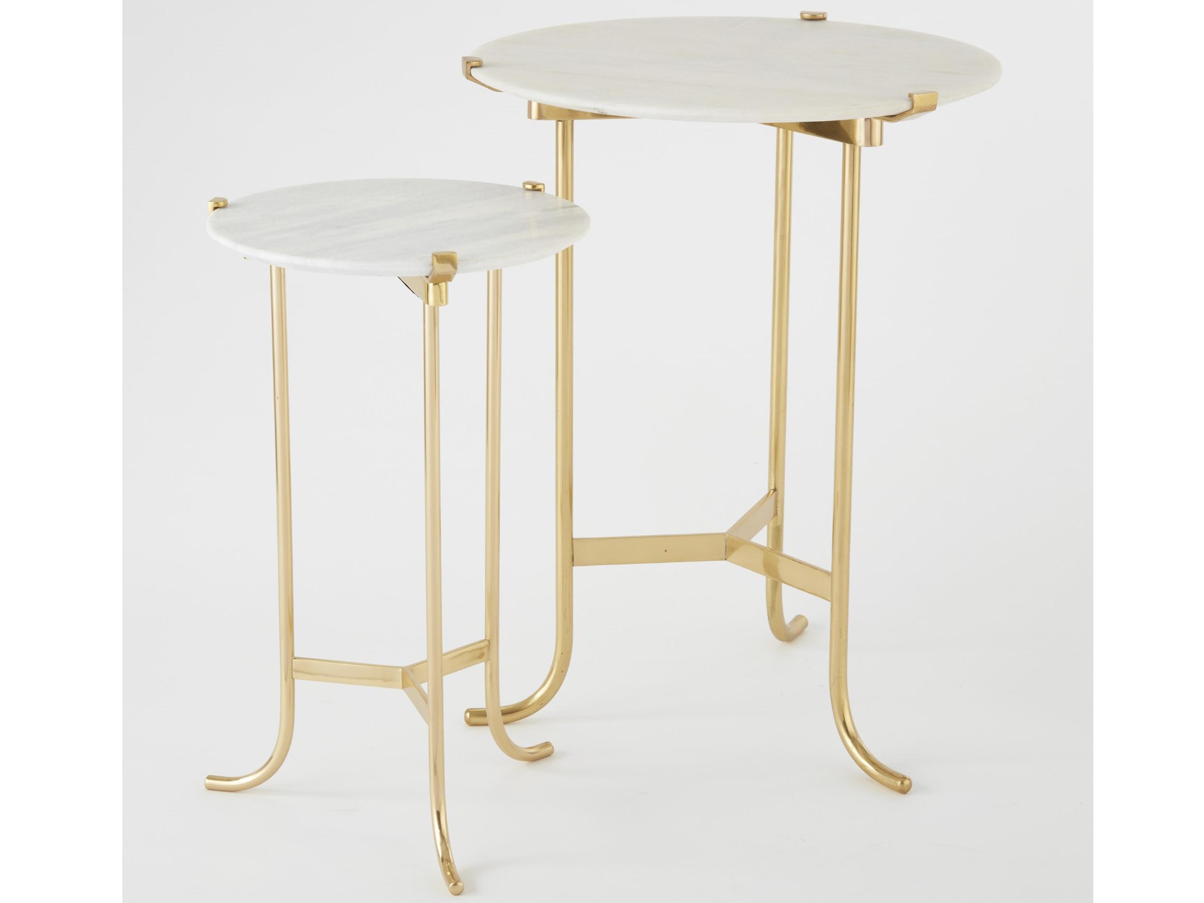 Global Views Round Marble Brass End Table