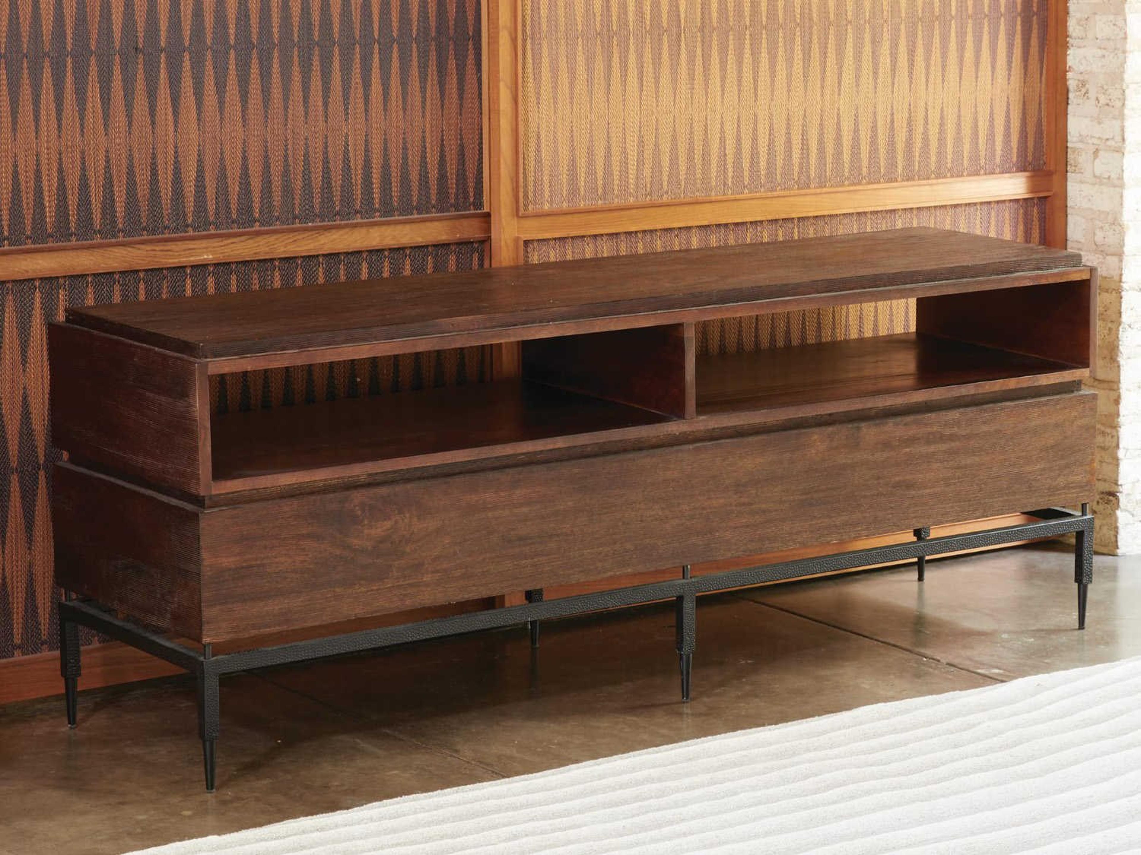 Global Views Rectangular Wood Brown Black Powder Coat Console Table