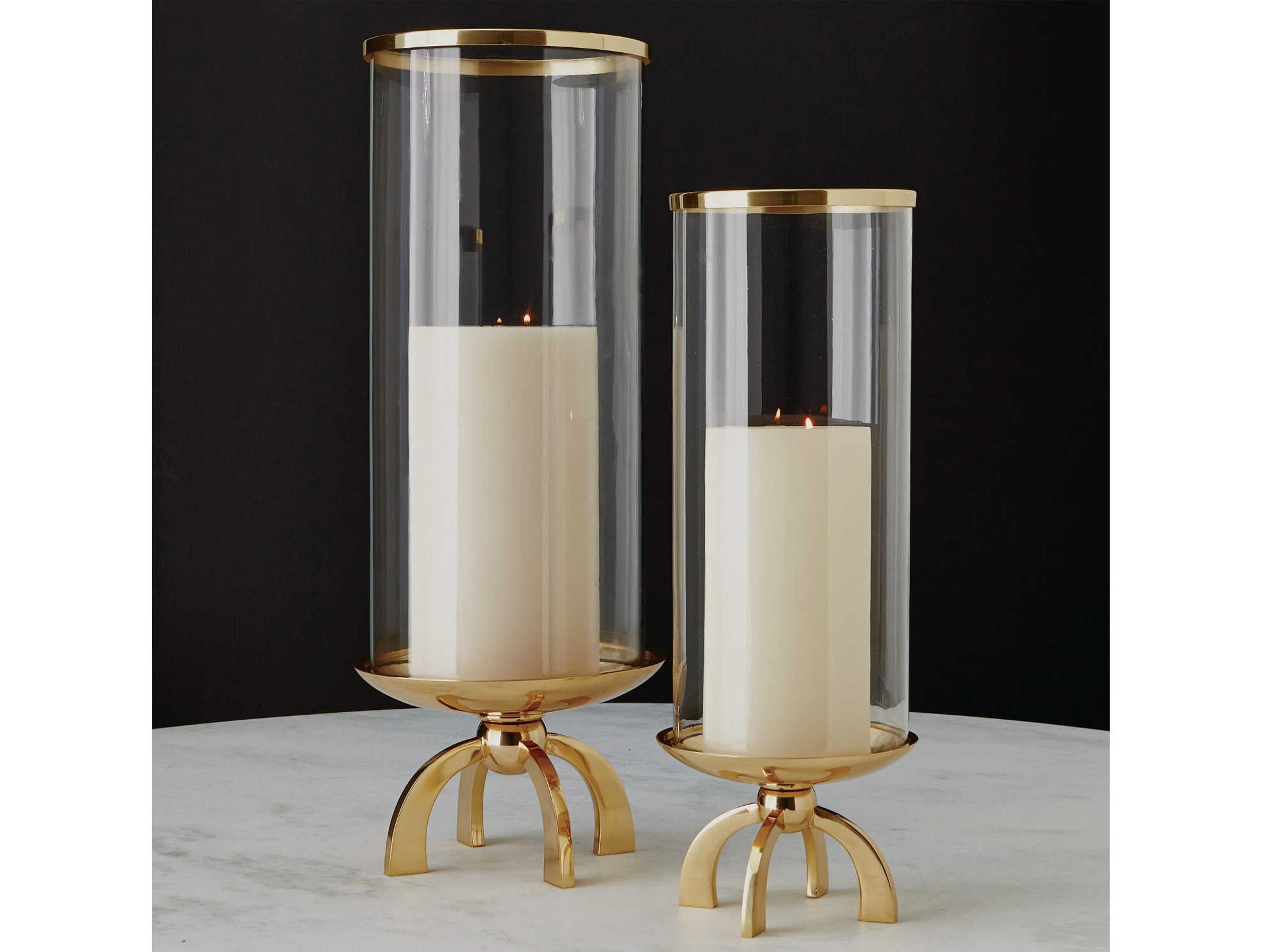 Global Views Quad Base Small Brass Candle Holder