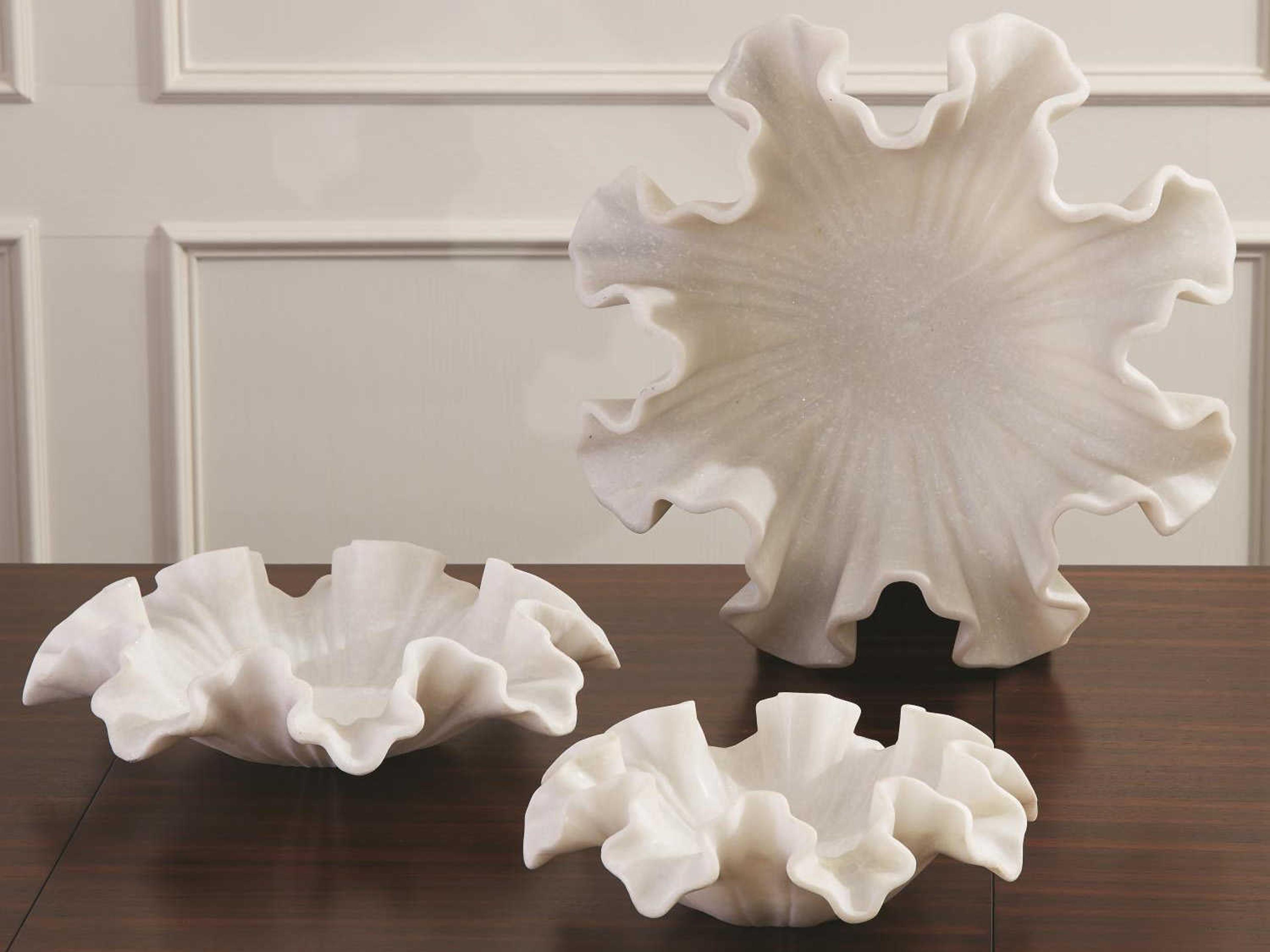 Global Views Marble Ruffle White Large Decorative Bowl