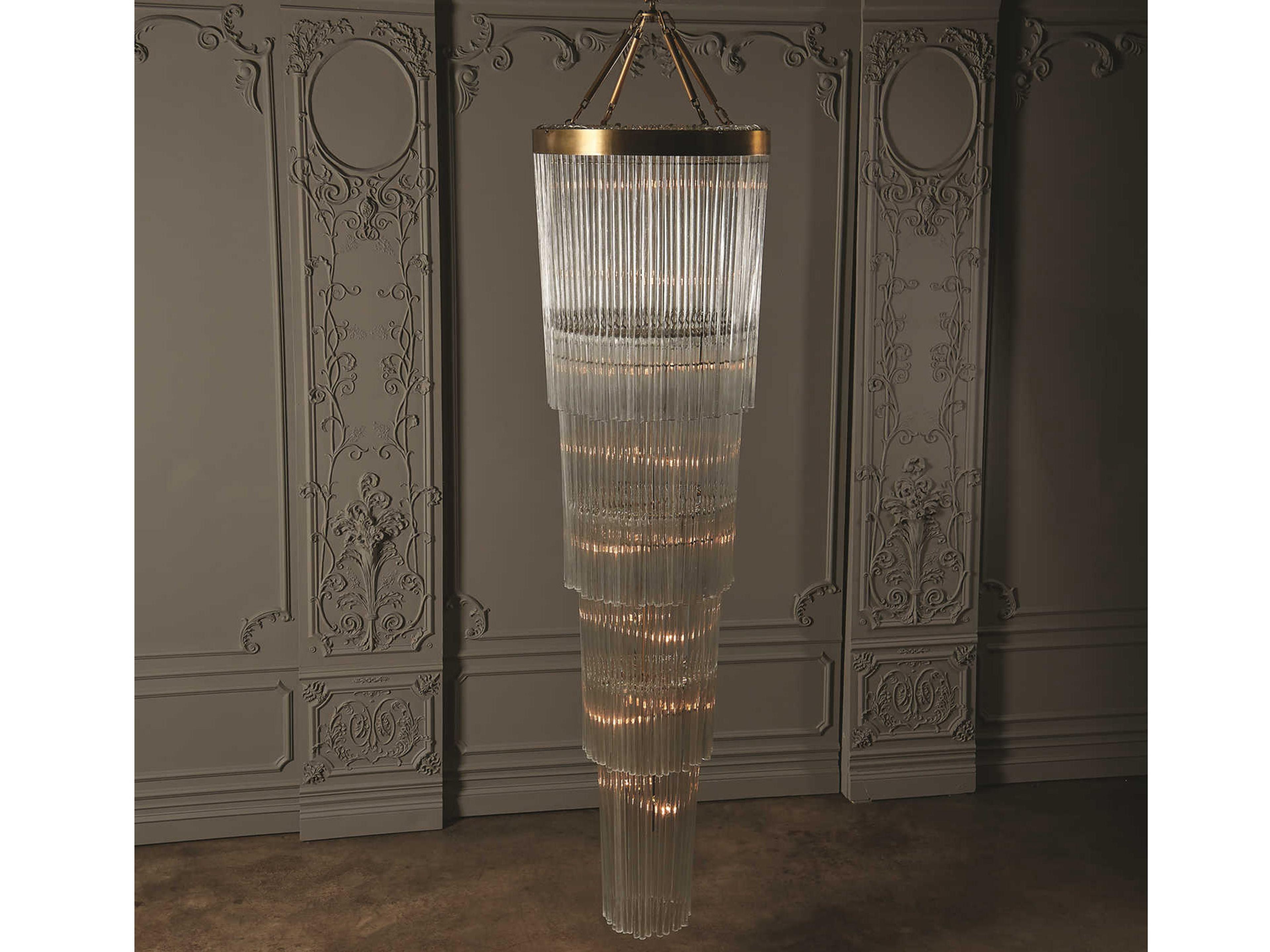 Global Views 16-Light Brass Gold Clear Glass Cylinder Tiered Chandelier