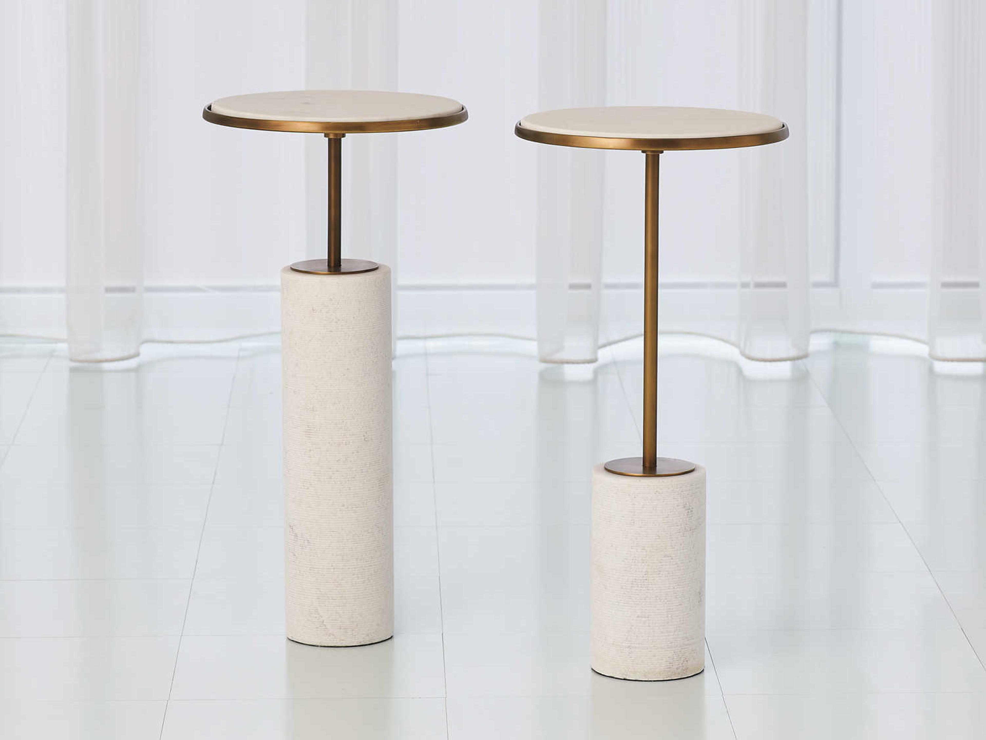 Global Views Round Marble Bronze End Table
