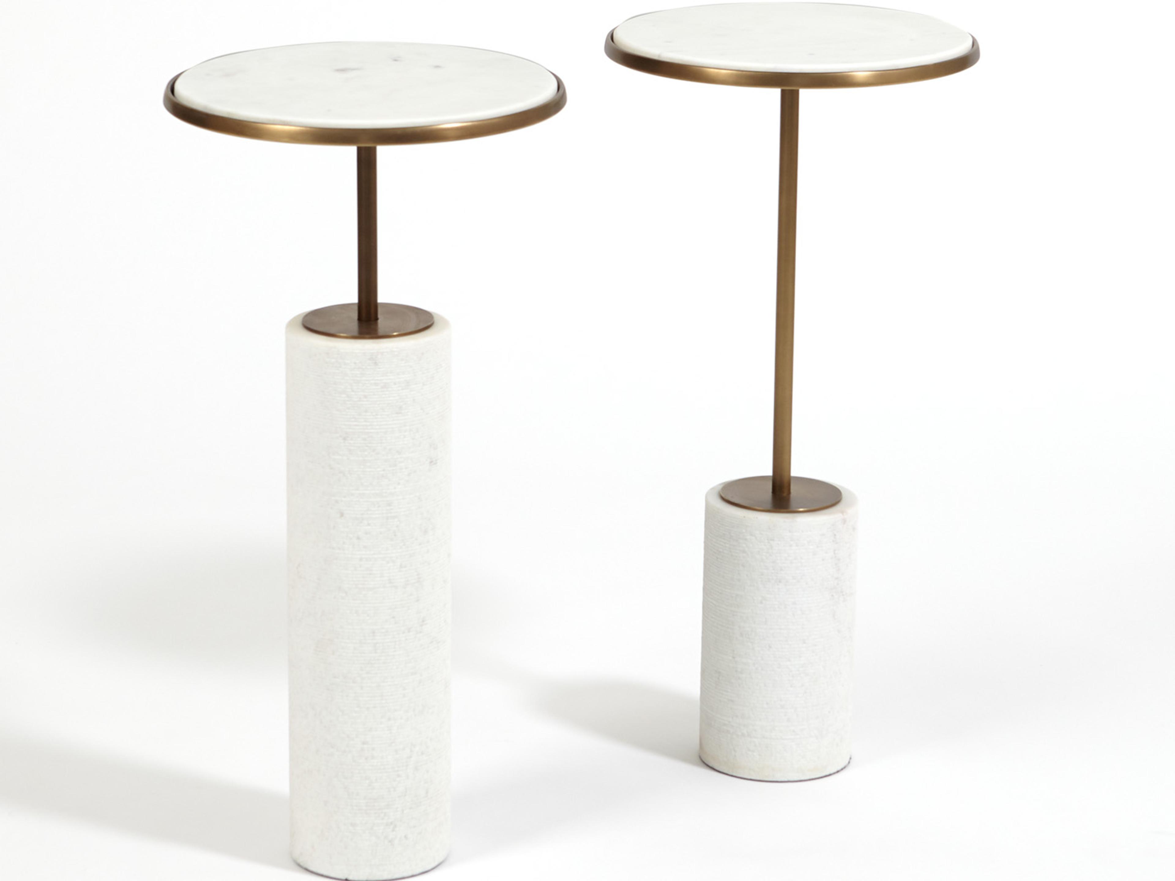 Global Views Round Marble Bronze End Table