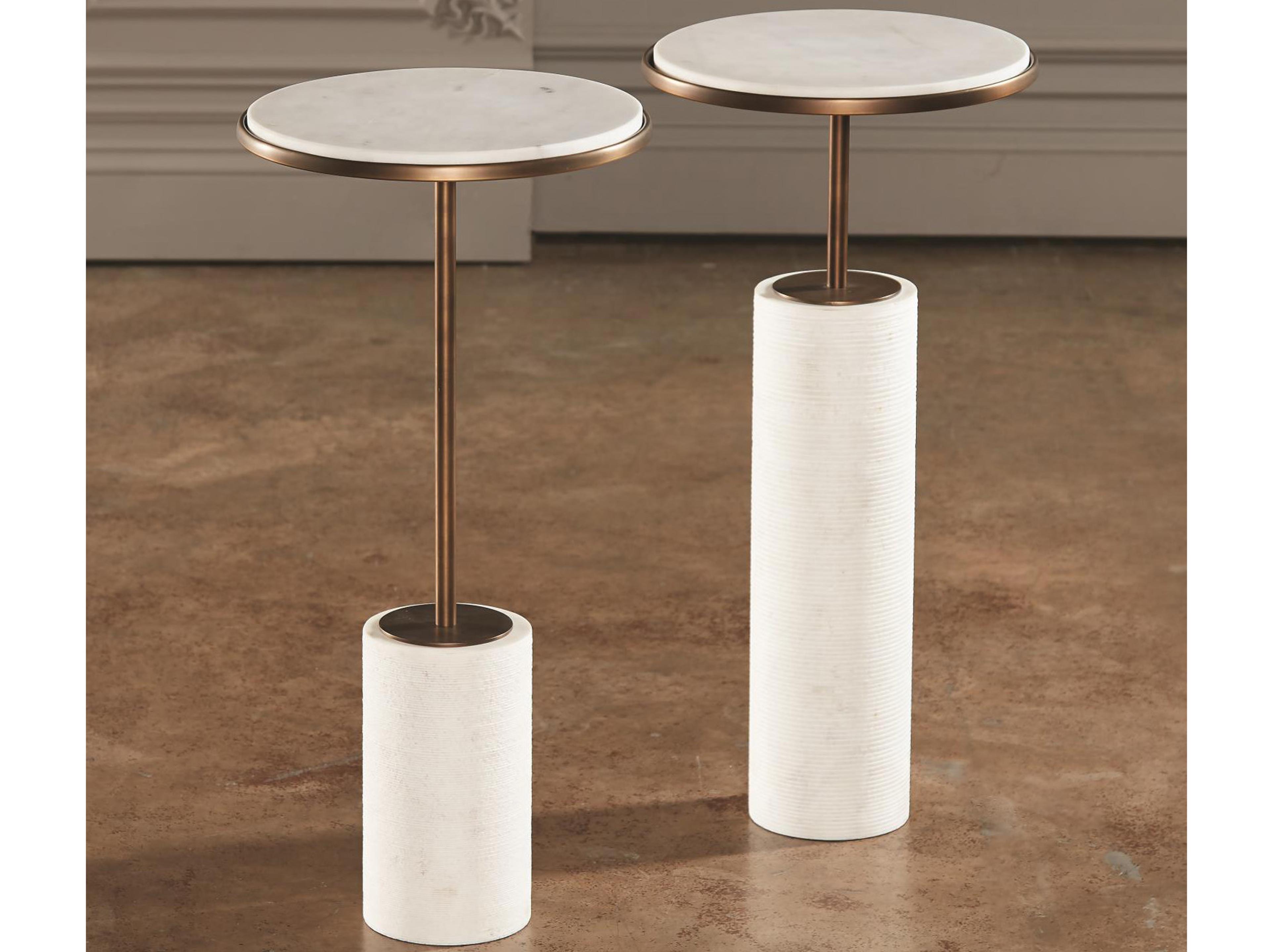 Global Views Round Marble Bronze End Table