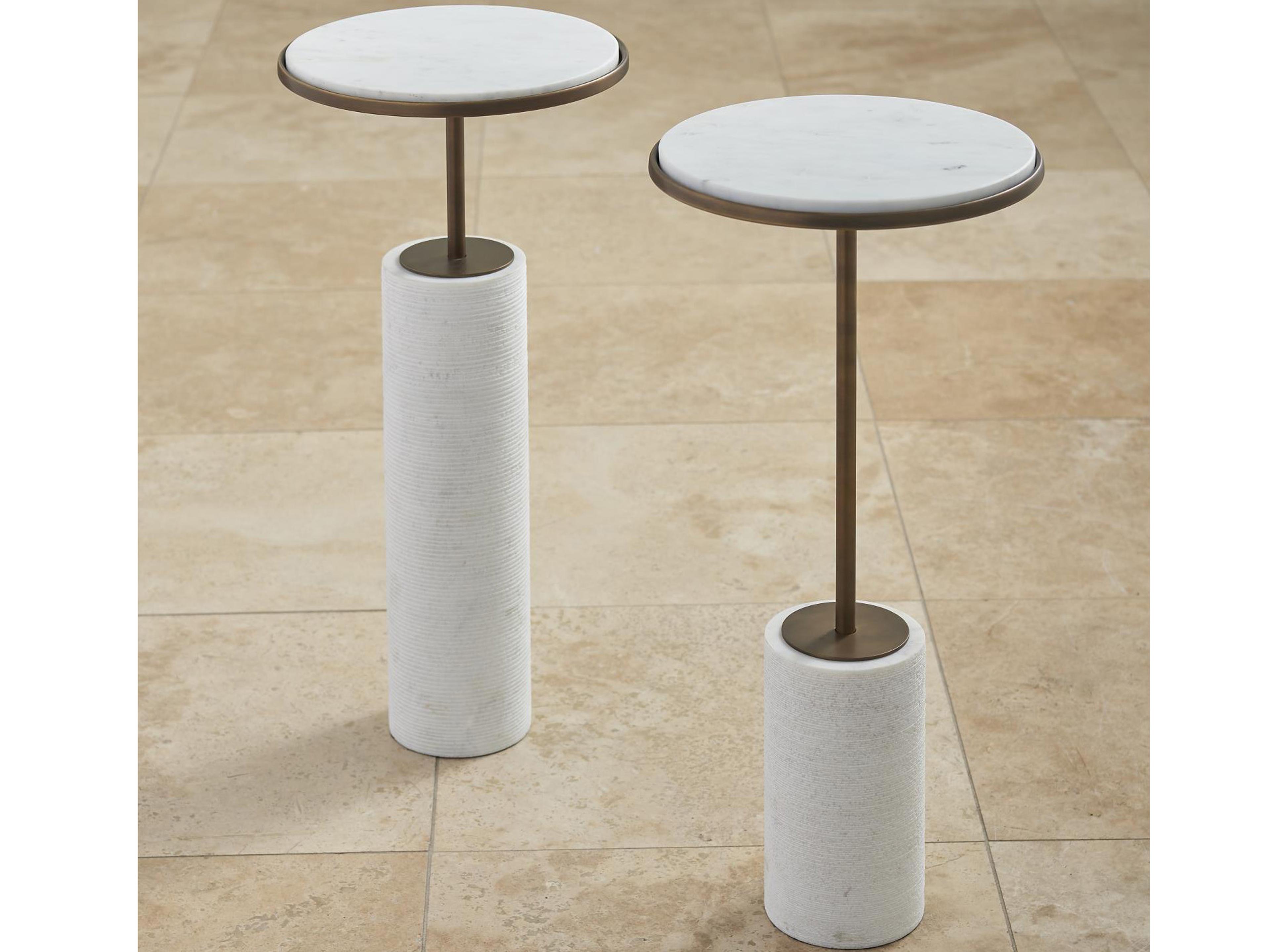Global Views Round Marble Bronze End Table