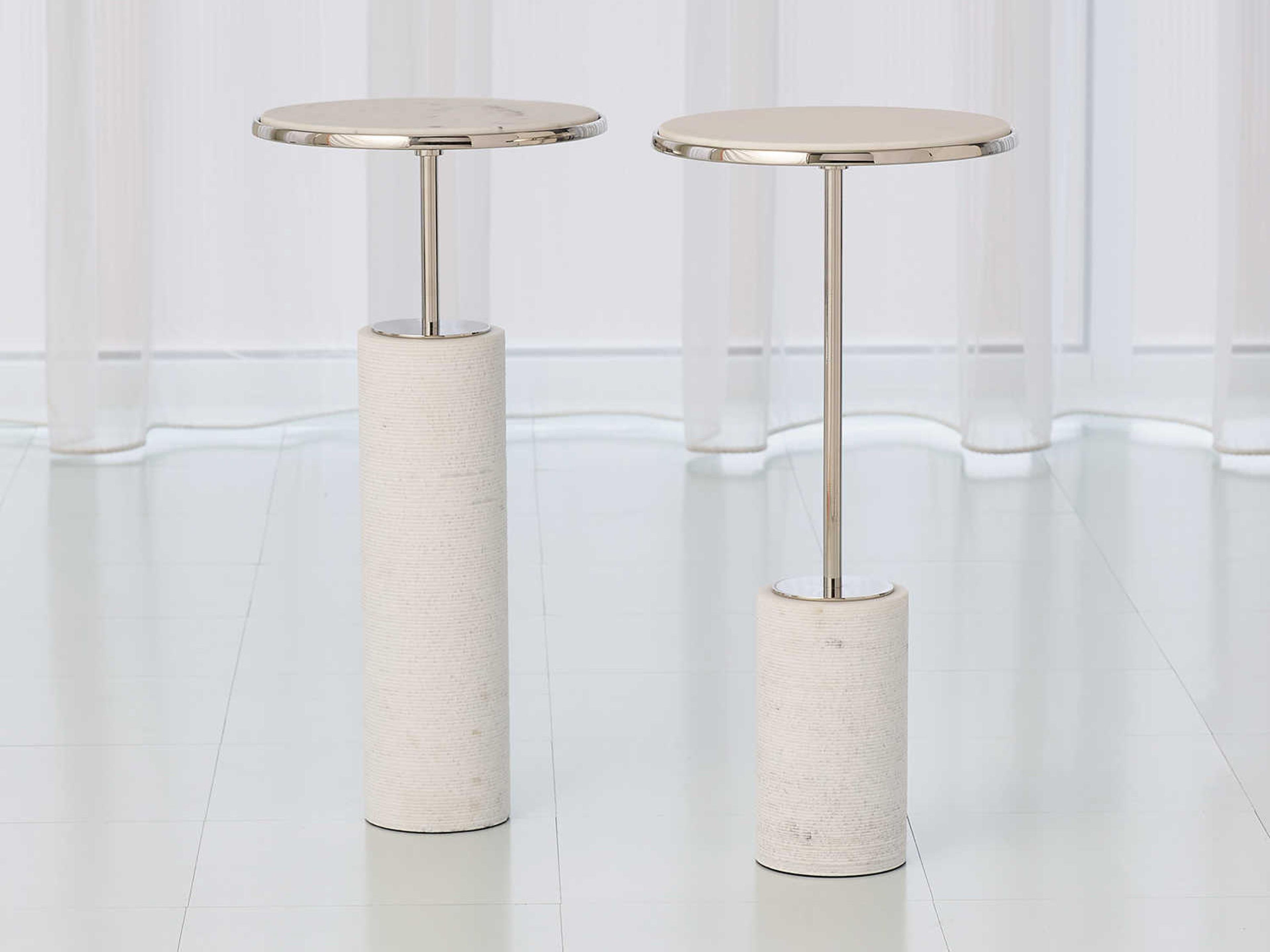 Global Views Round Marble Nickel End Table