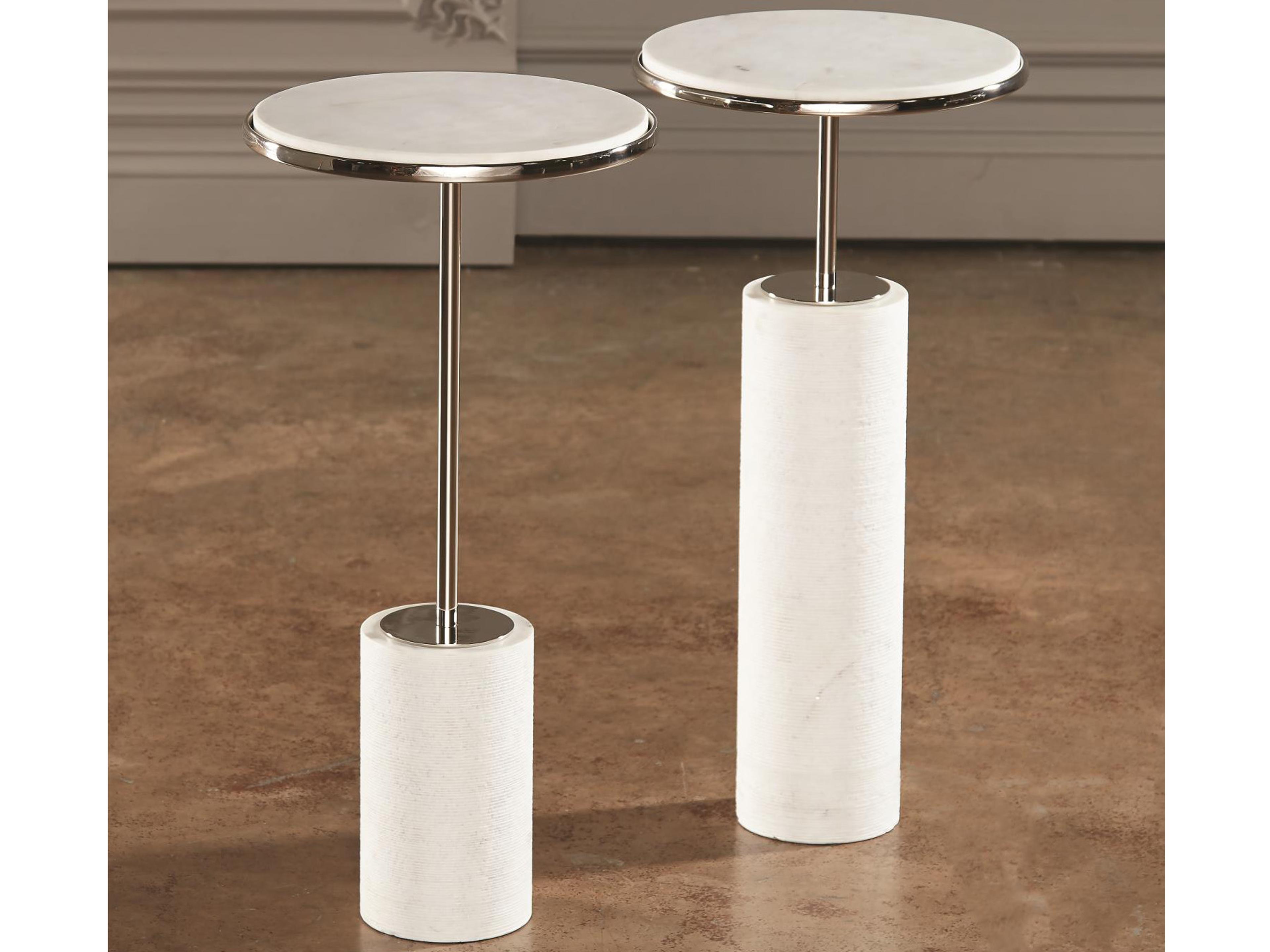 Global Views Round Marble Nickel End Table