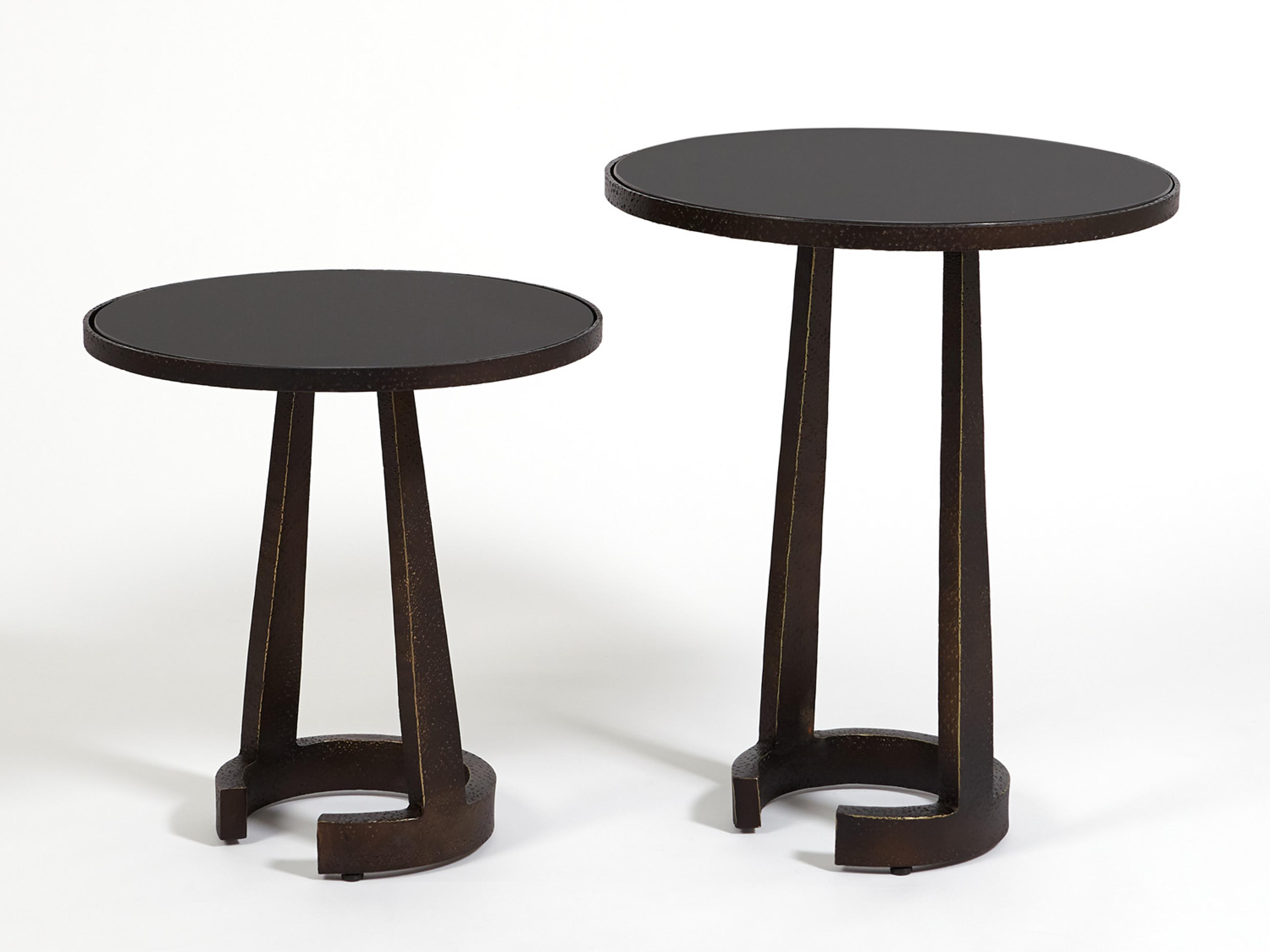 Global Views Round Marble Bronze End Table