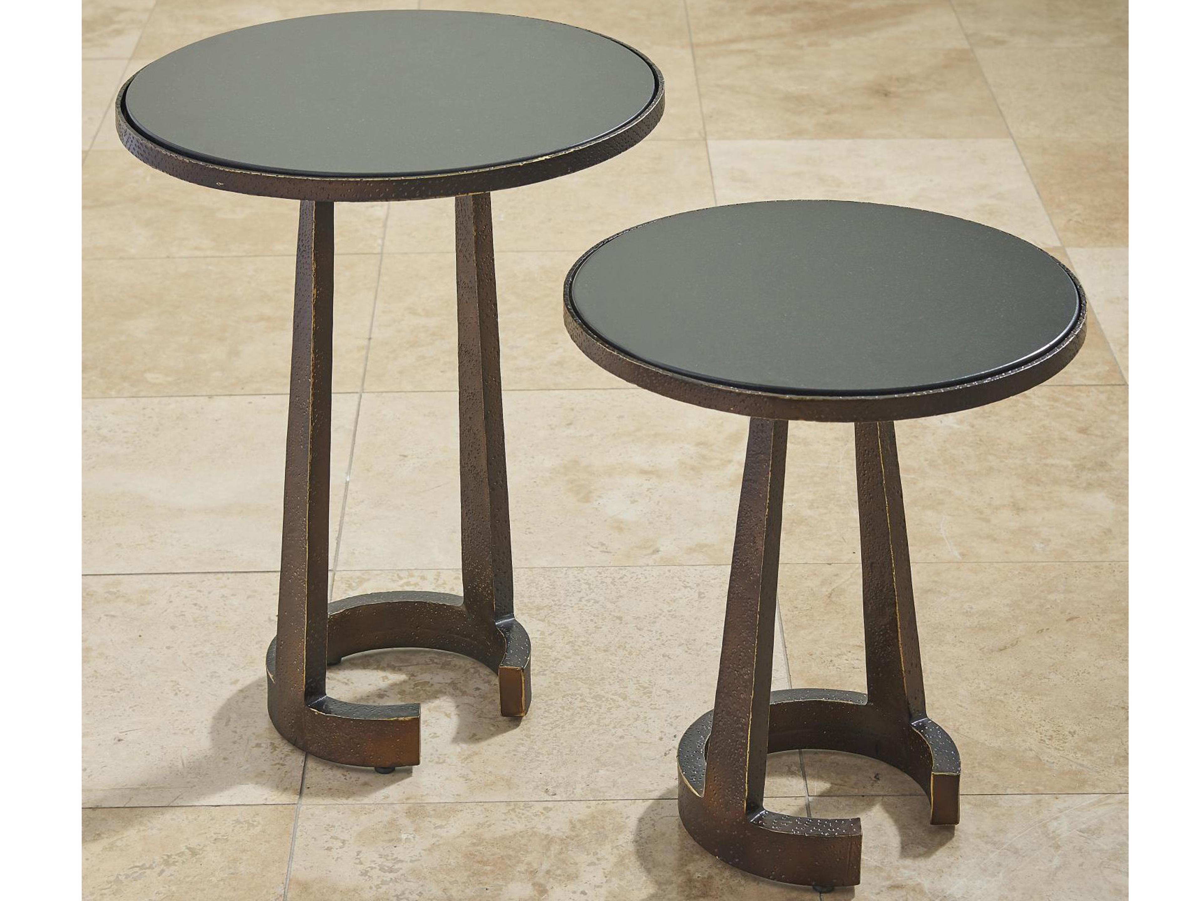 Global Views Round Marble Bronze End Table