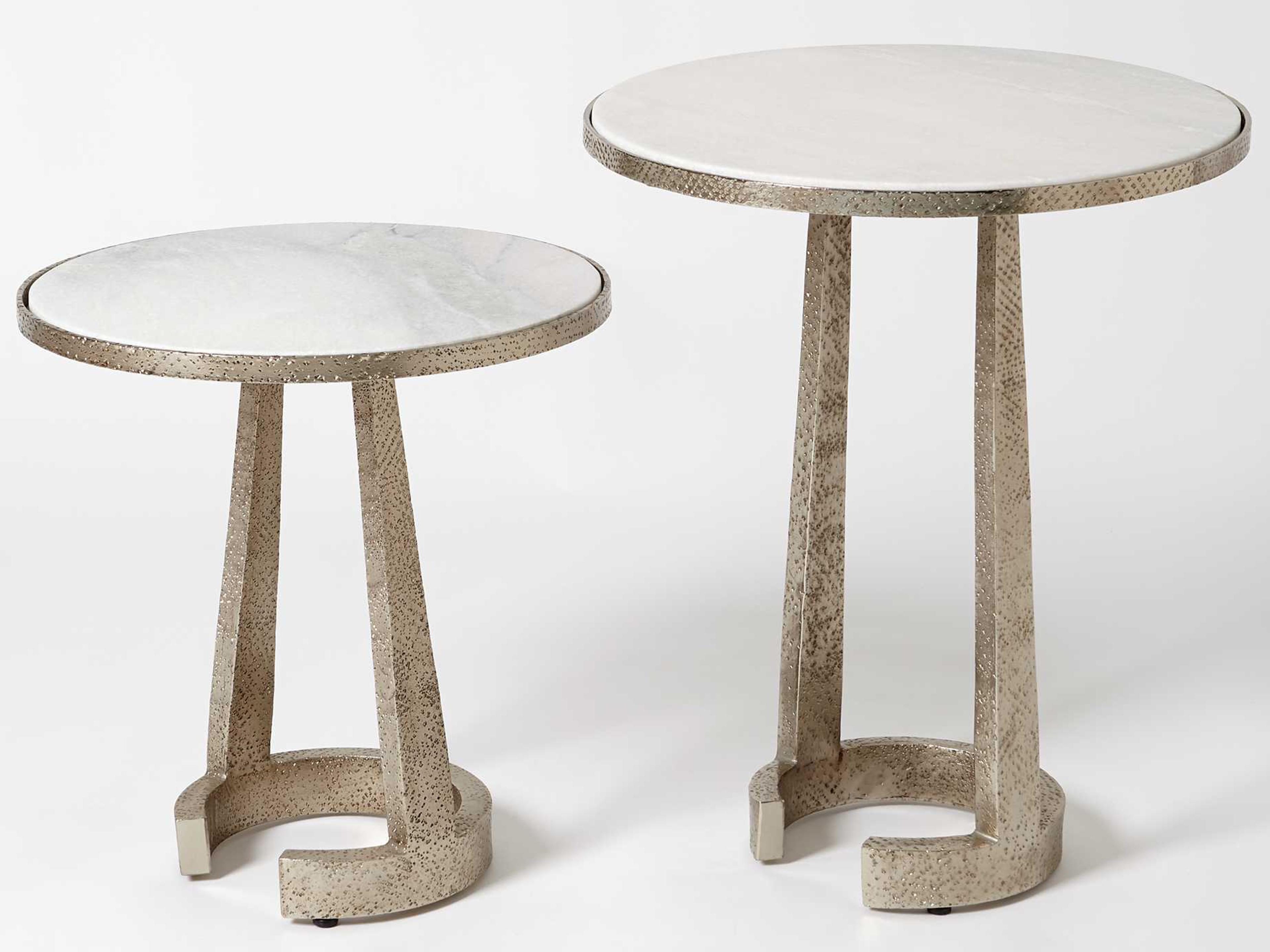 Global Views Round Marble Nickel End Table