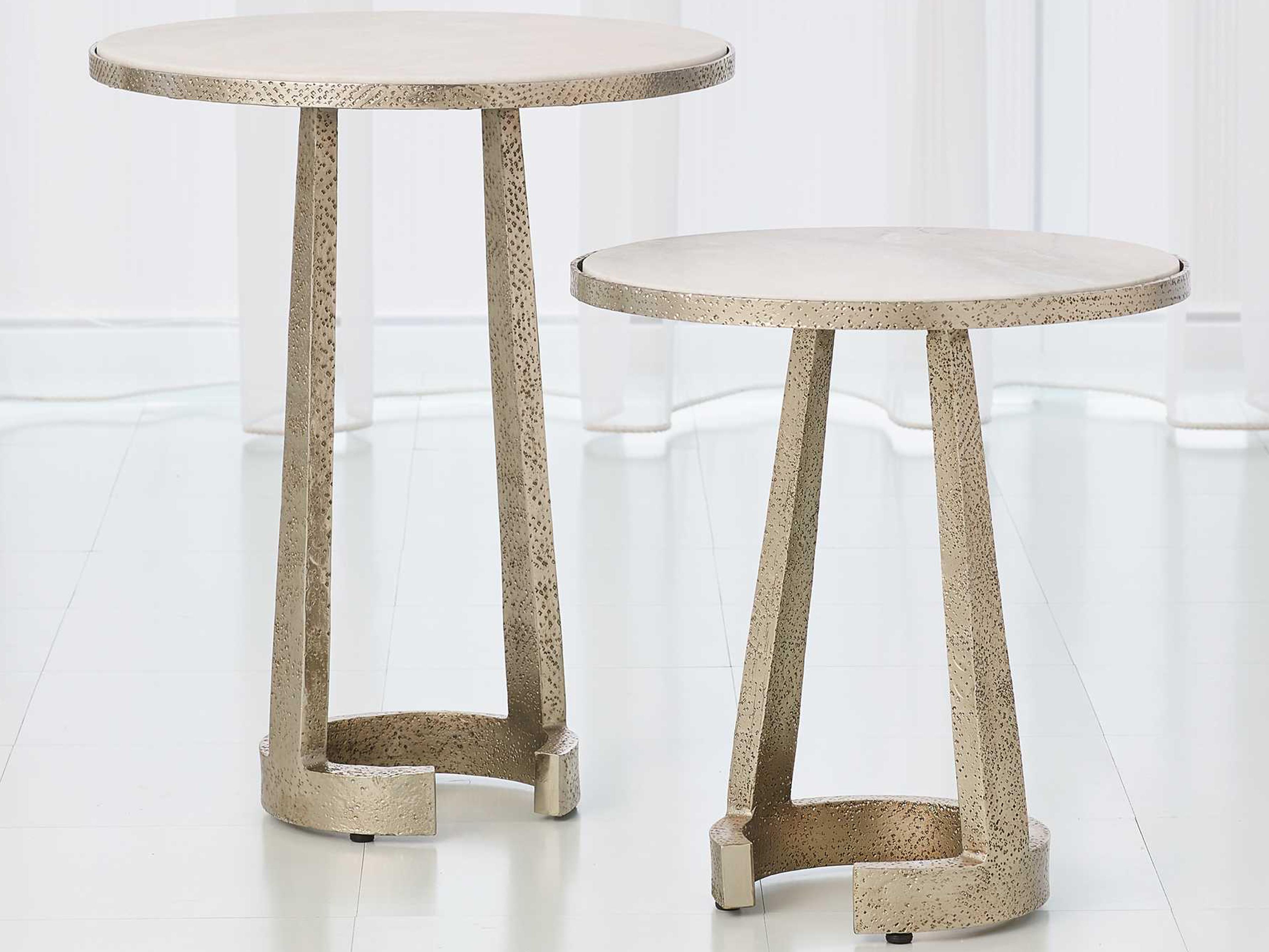 Global Views Round Marble Nickel End Table