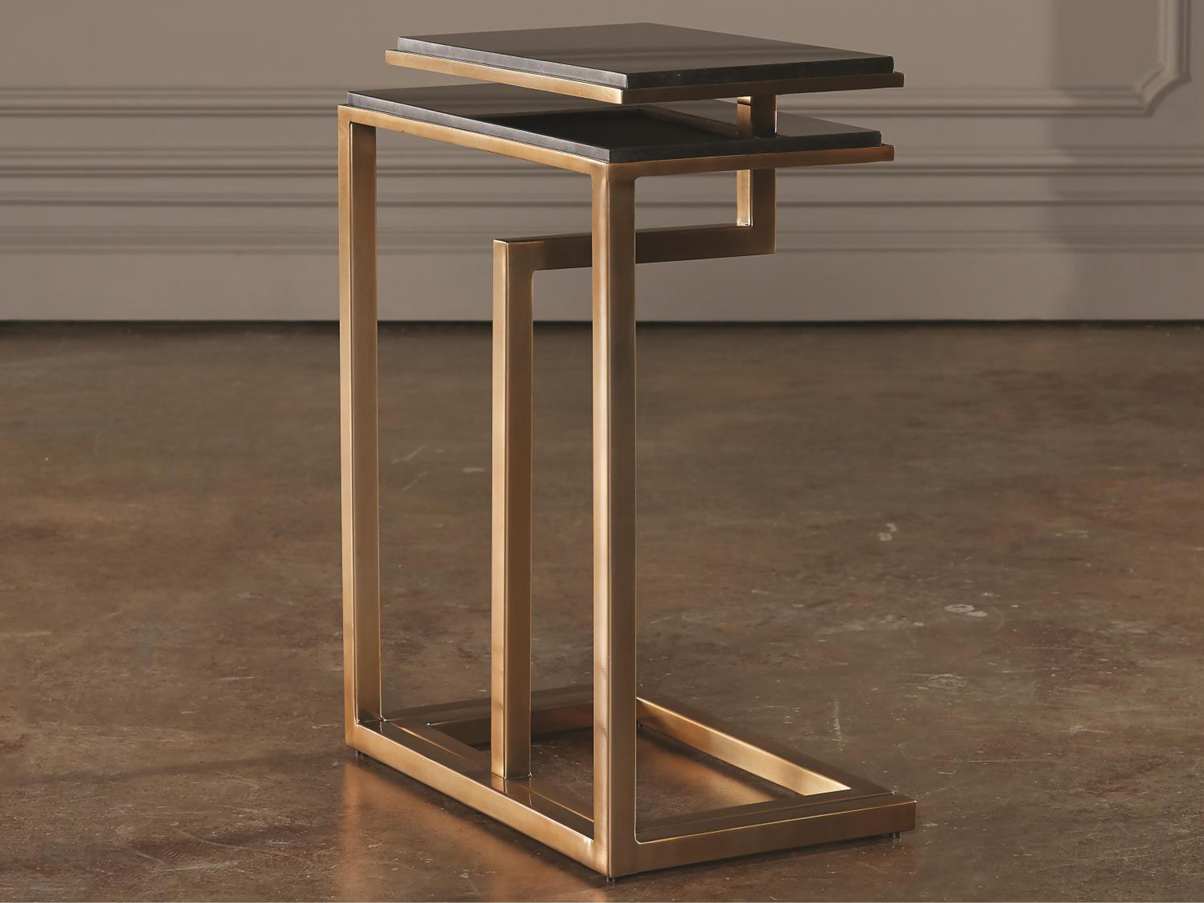 Global Views Rectangular Marble Brass End Table
