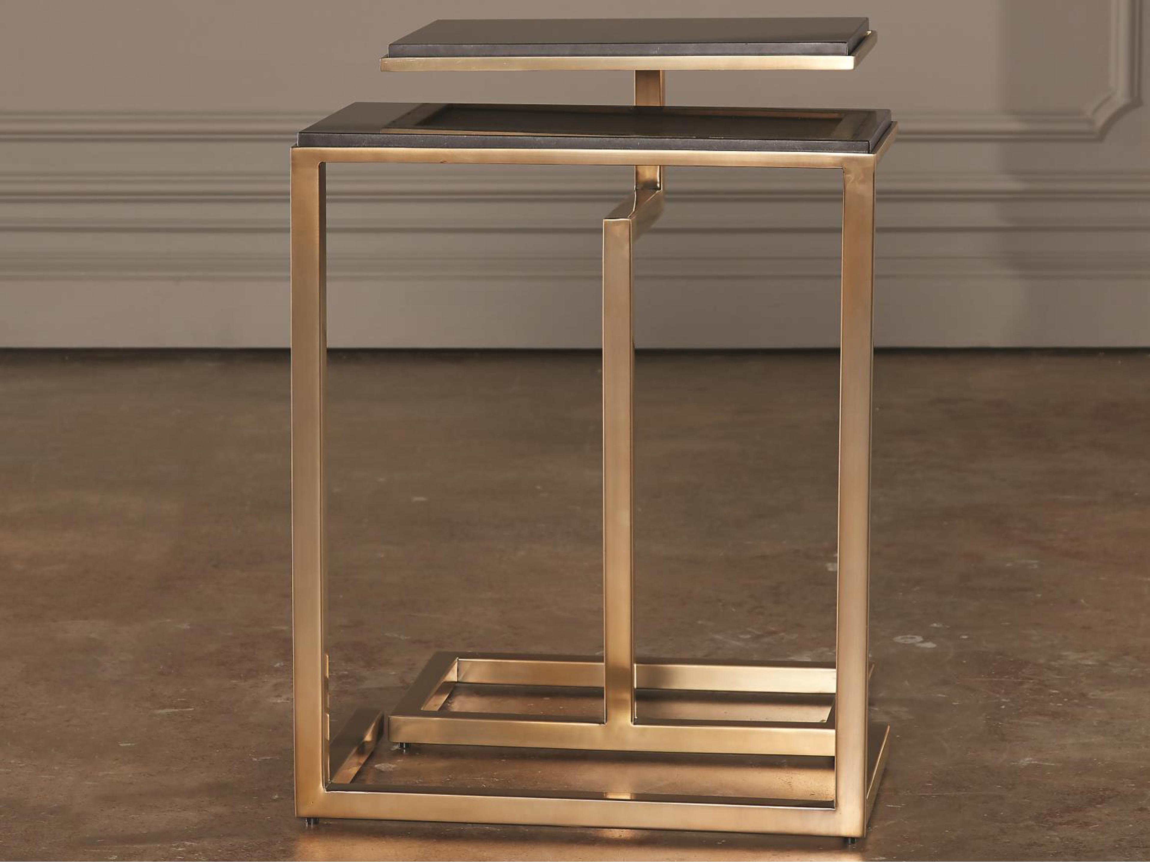 Global Views Rectangular Marble Brass End Table