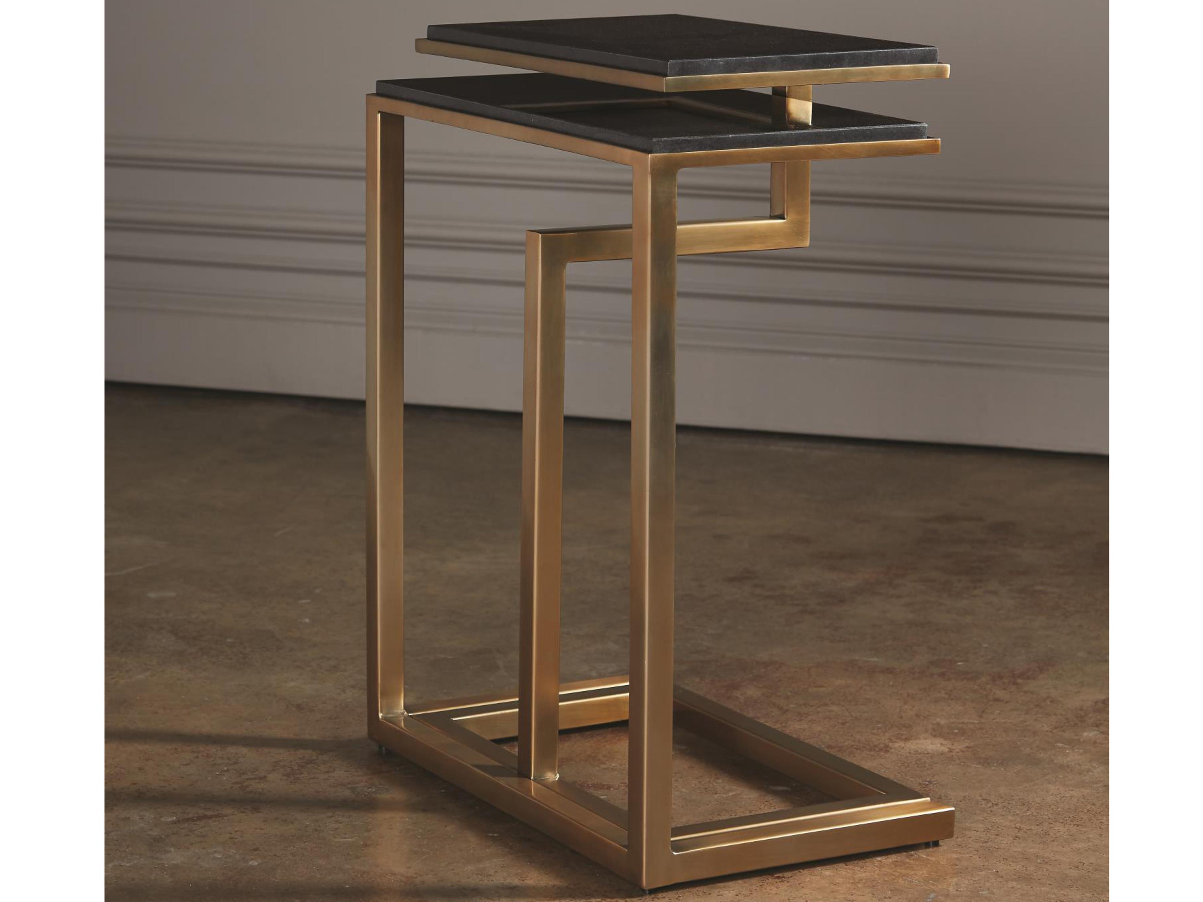 Global Views Rectangular Marble Brass End Table